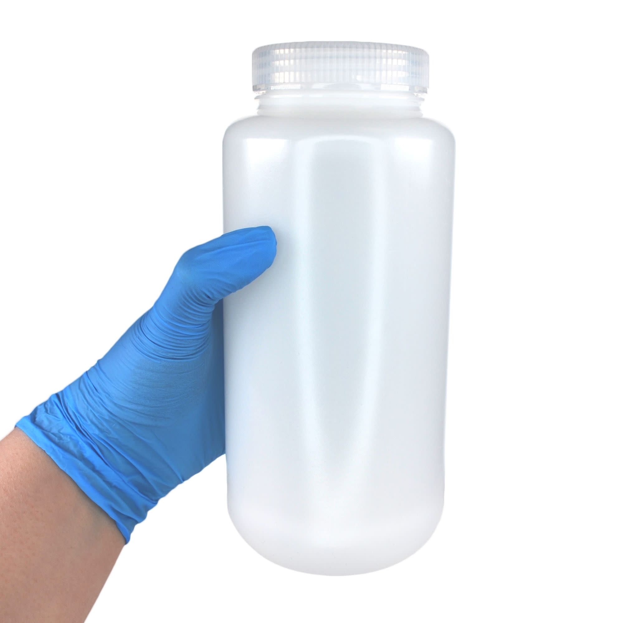 1L Wide Mouth HDPE Reagent Bottles with Polypropylene Caps, Non-Sterile, Pack of 12