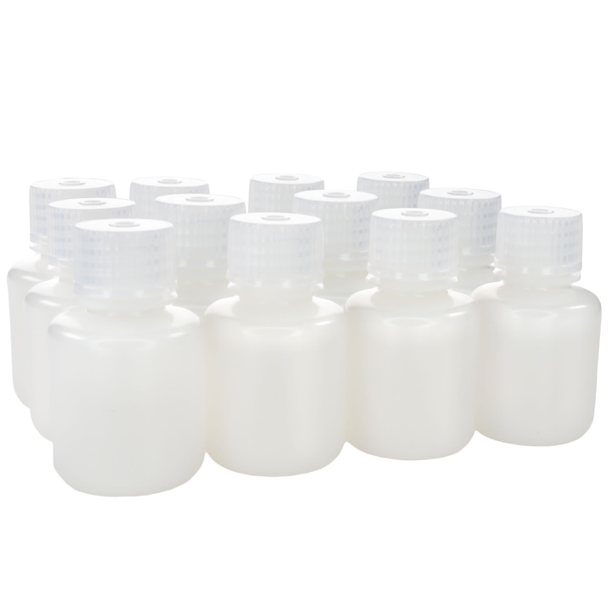 Pack of 12, 30mL Sterile Narrow Mouth HDPE Translucent Reagent Bottles with Polypropylene Caps