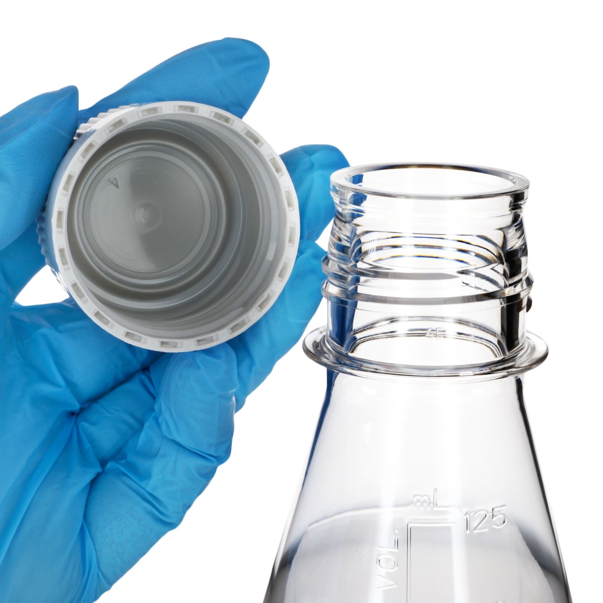 Pack of 24, 125mL Sterile PETG Erlenmeyer Flasks, Non-Vented, Flat Bottom, Lab-Grade, Gamma Sterilized, USP Class VI