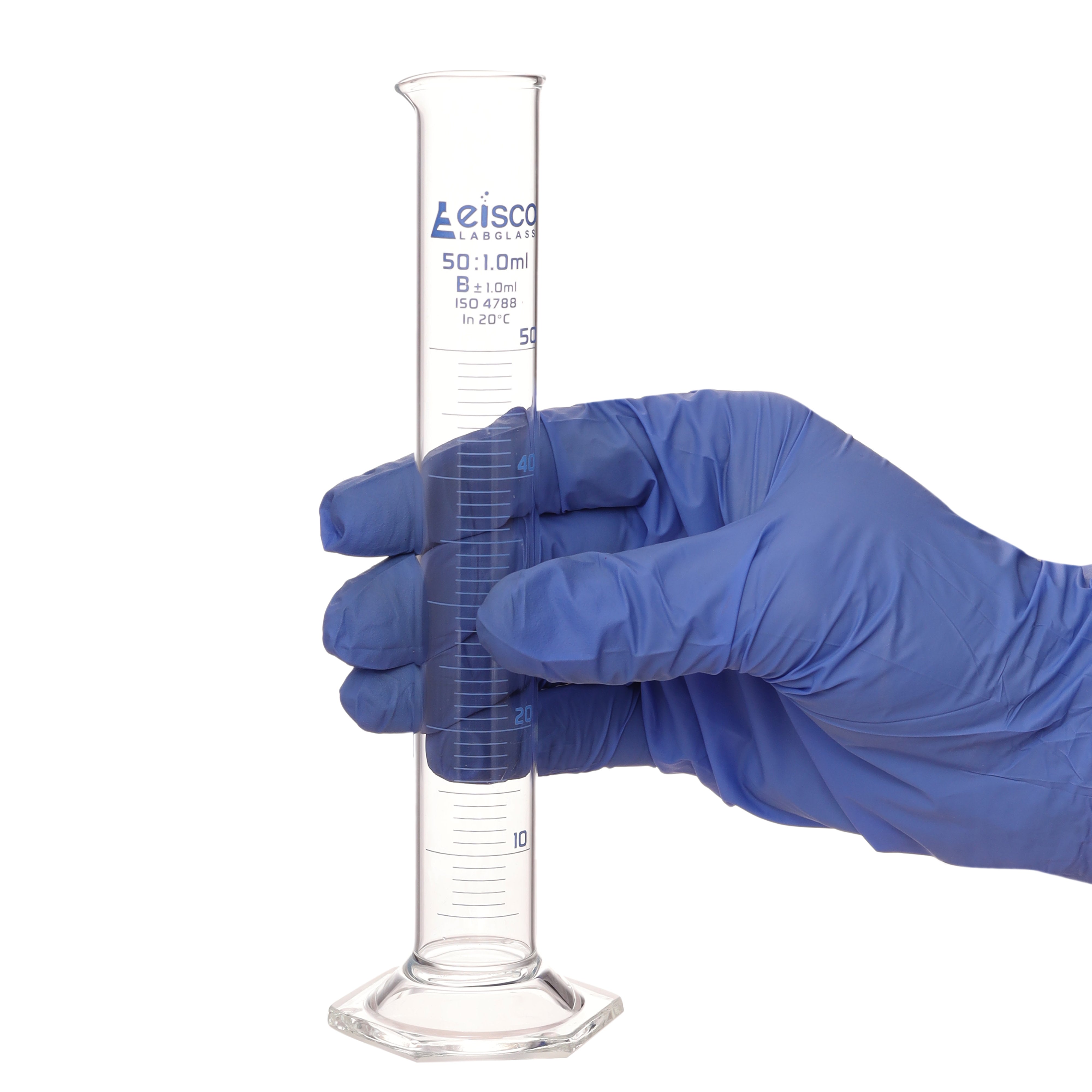 Borosilicate Glass Graduated Cylinder, 50 ml, 1.0 ml Graduation, Class B, Autoclavable