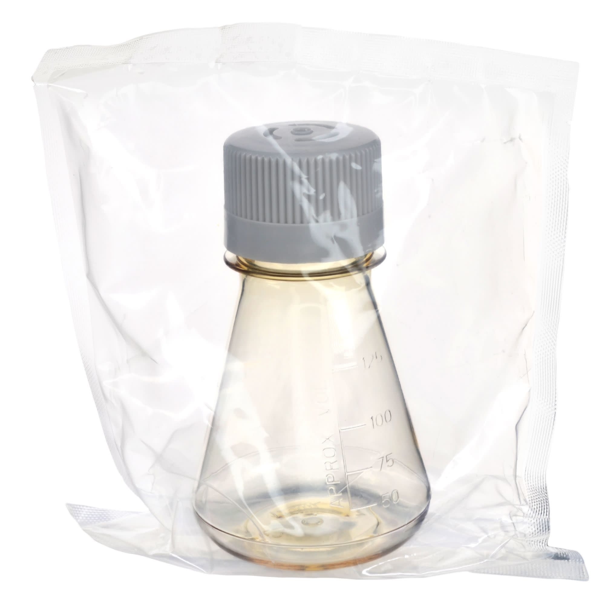 Pack of 24, 125mL Sterile Polycarbonate Erlenmeyer Flasks, Vented, Flat Bottom, Gamma Sterilized, USP Class VI, Lab-Grade