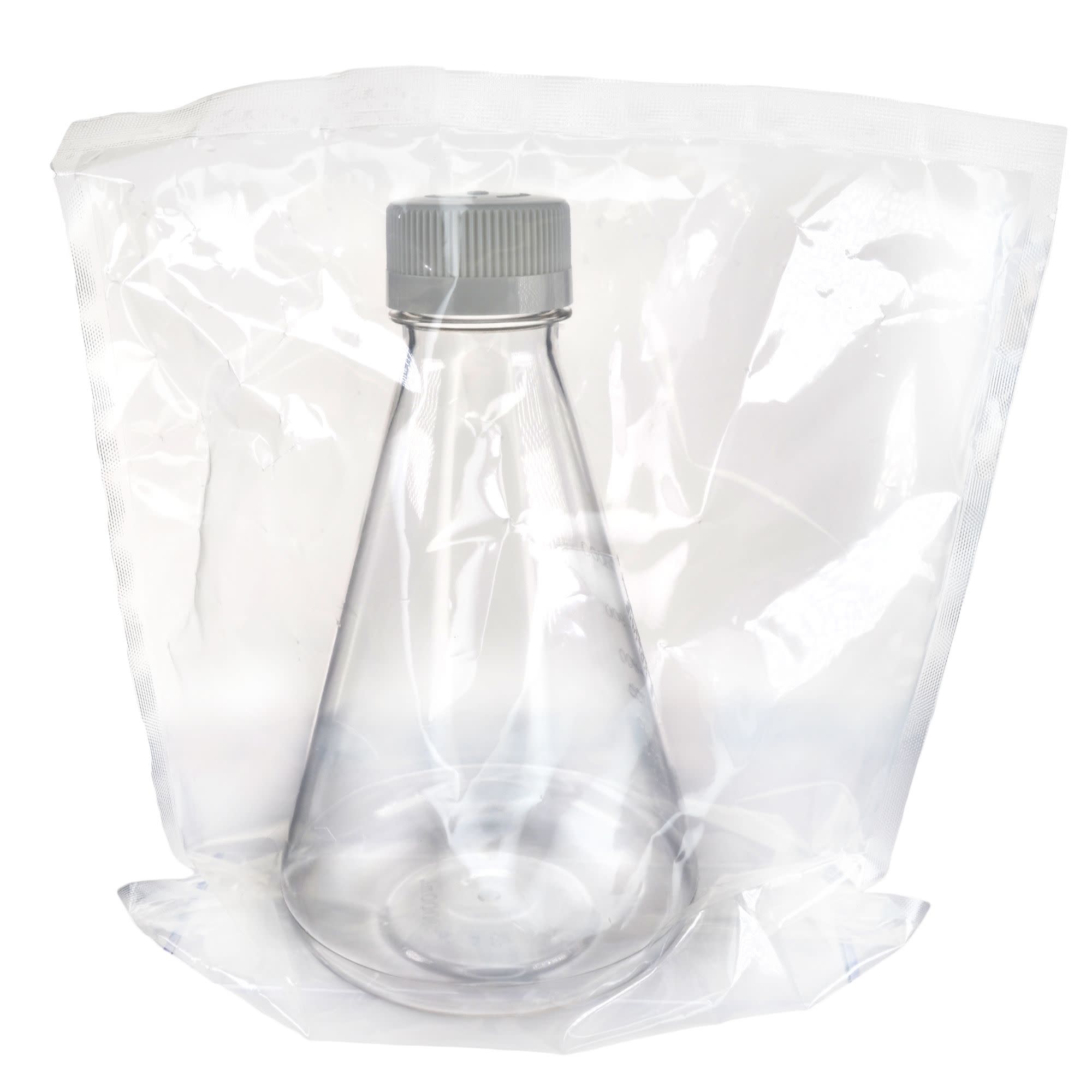 Pack of 6, 1L Sterile PETG Erlenmeyer Flasks, Vented, Flat Bottom, Lab-Grade, Gamma Sterilized, USP Class VI