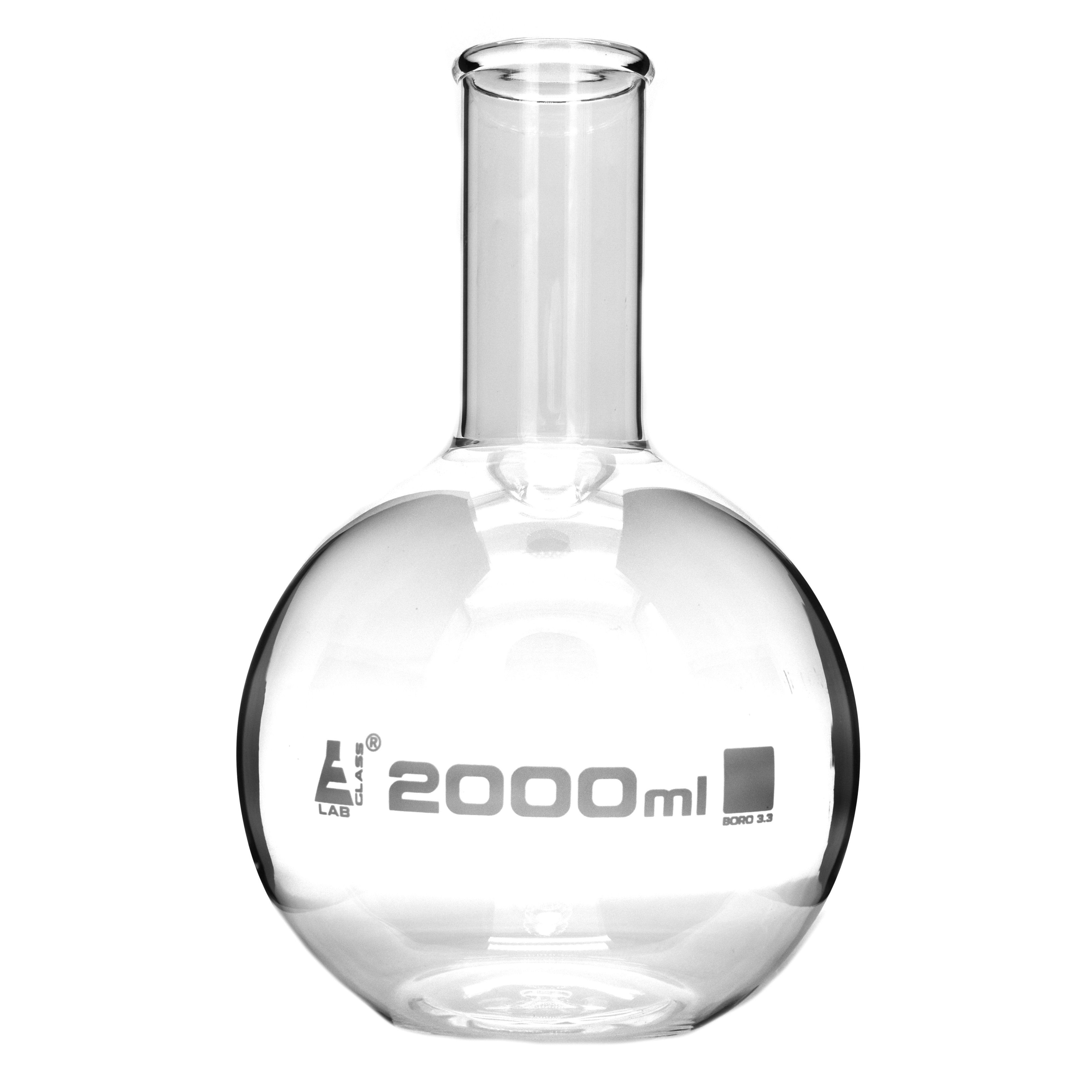 Borosilicate Glass Boiling Flask, 2000 ml, Flat Bottom, Autoclavable