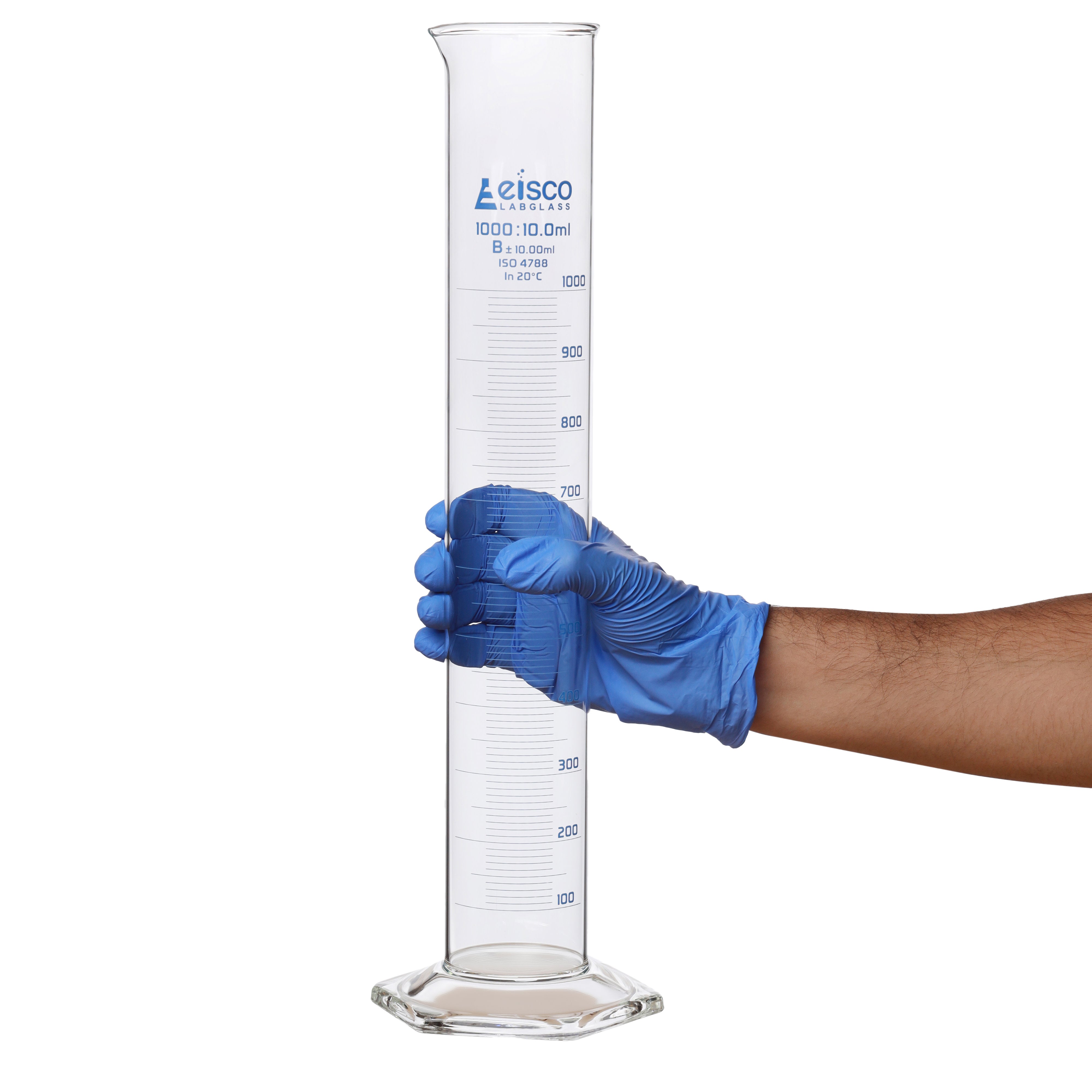 Borosilicate Glass Graduated Cylinder, 1000 ml, 10.0 ml Graduation, Class B, Autoclavable