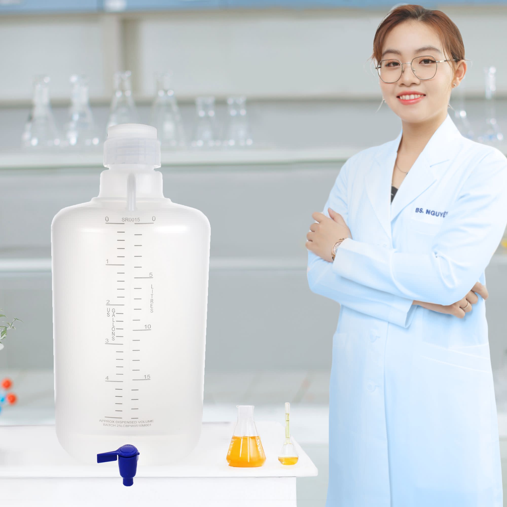 25L Polypropylene Carboy with Silicone-Lined Cap and Spigot, Autoclavable, Non-Sterile