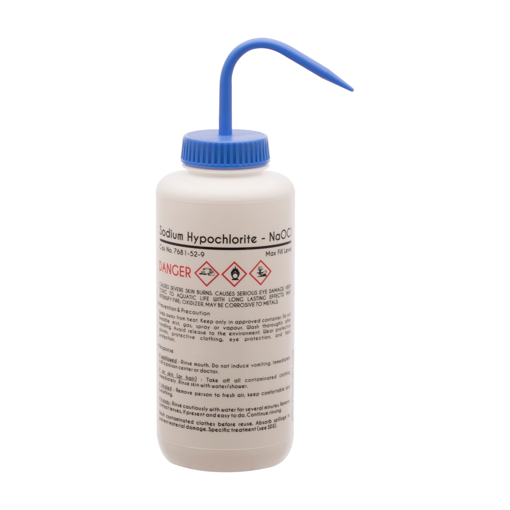 Performance Plastic Wash Bottle, Sodium Hypochlorite (Bleach), 1000 ml - Labeled (4 Color)