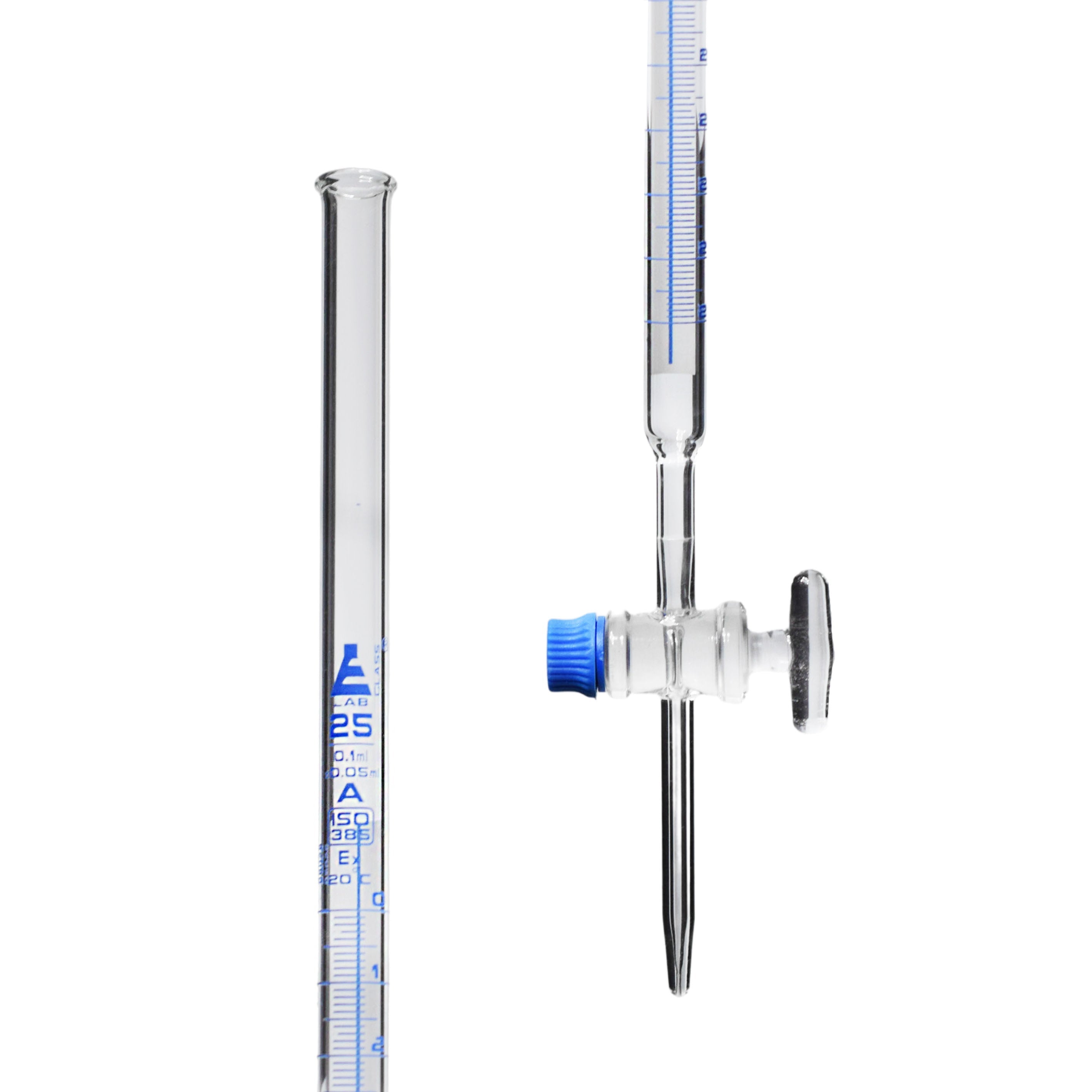 Schellbach Glass ASTM Graduated Burette with Glass Key Stopcock, 25 ml, 0.10 ml Graduation, Class A