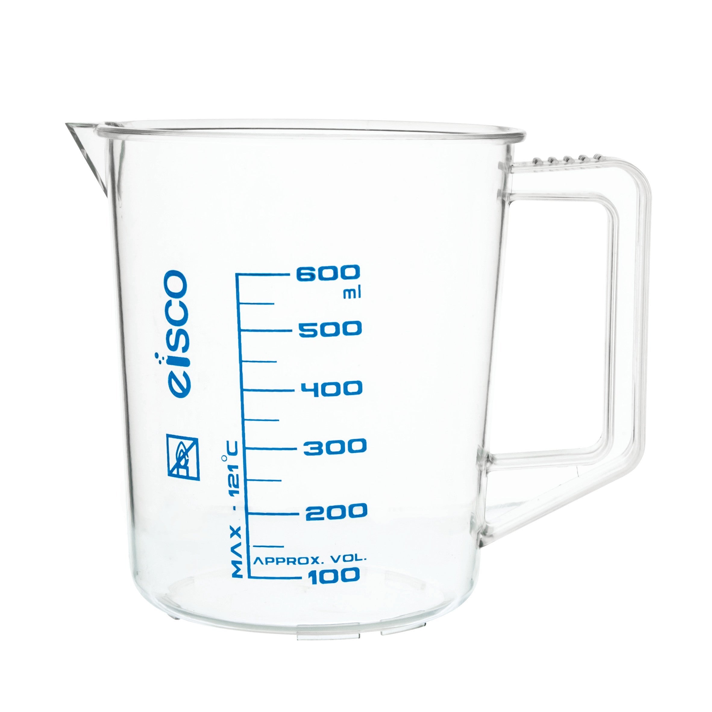 TPX Measuring Jug with Spout and Handle, Short Form, 600 ml, 50 ml Graduation, Autoclavable