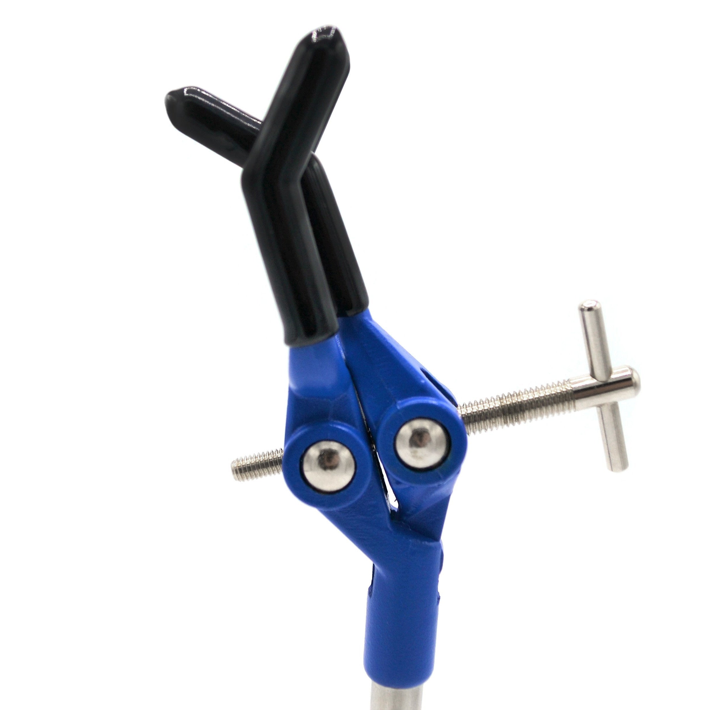 3 Finger, Vinyl Coated, Lab Clamp on Rod,  4.125" (10.5 cm) Maximum Clamp Opening