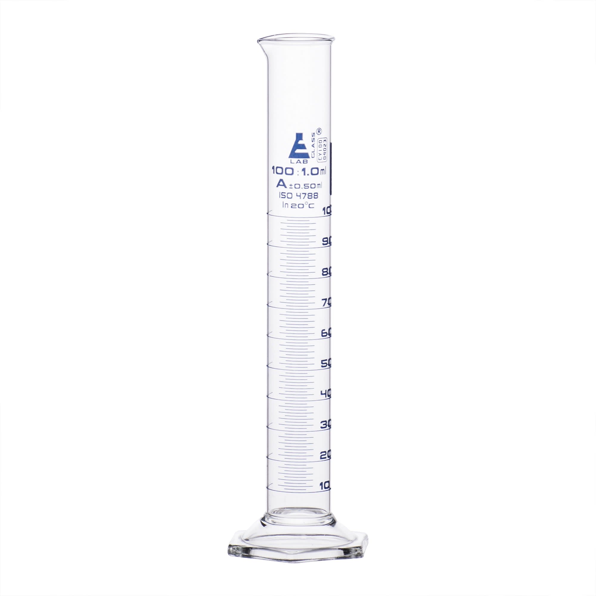 Borosilicate Glass Graduated Cylinder with Hexagonal Base, 100 ml, Class A with Individual Work Certificate