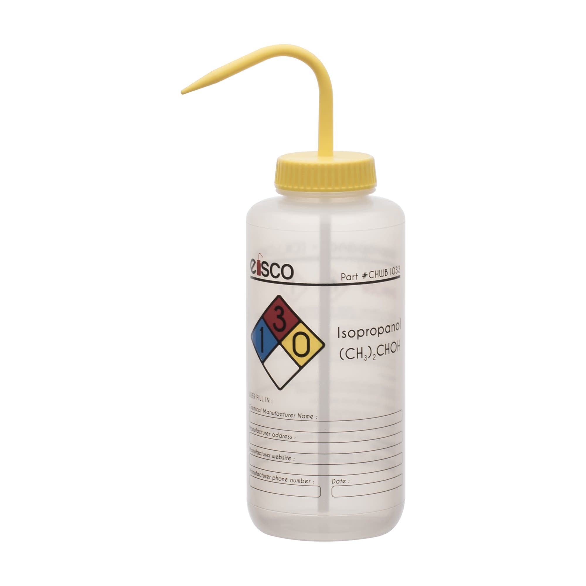 Performance Plastic Wash Bottle, Isopropanol, 1000 ml - Labeled (4 Color)
