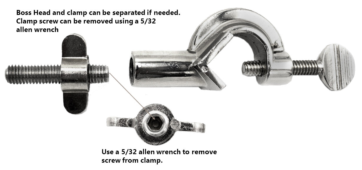 4 Finger Pronged, Vinyl Coated, Lab Clamp with Boss Head, 4.1" (10.5 cm) maximum clamp opening