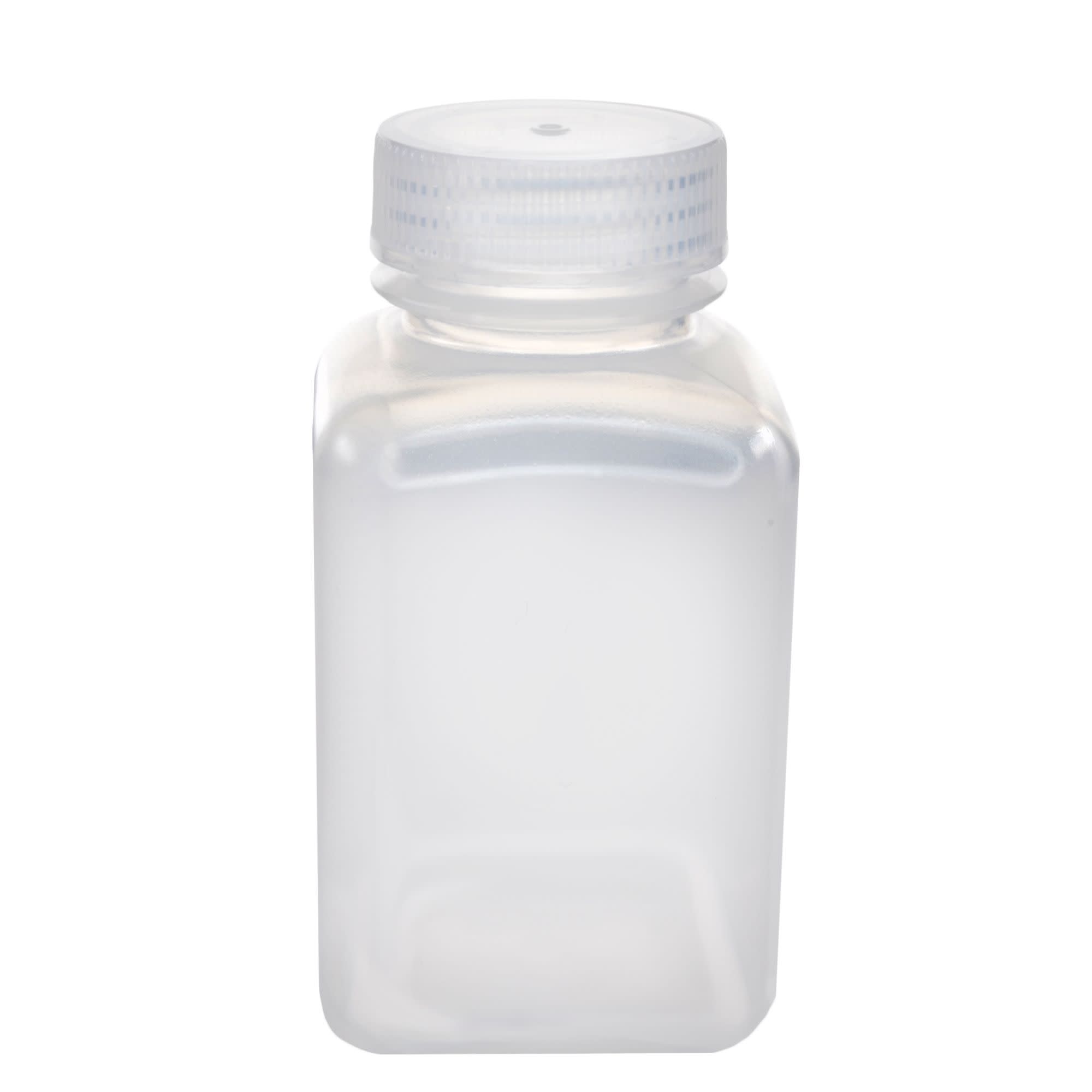 Pack of 12, 250mL Square Polypropylene Reagent Bottles with Wide Mouth Polypropylene Caps, Translucent, Autoclavable