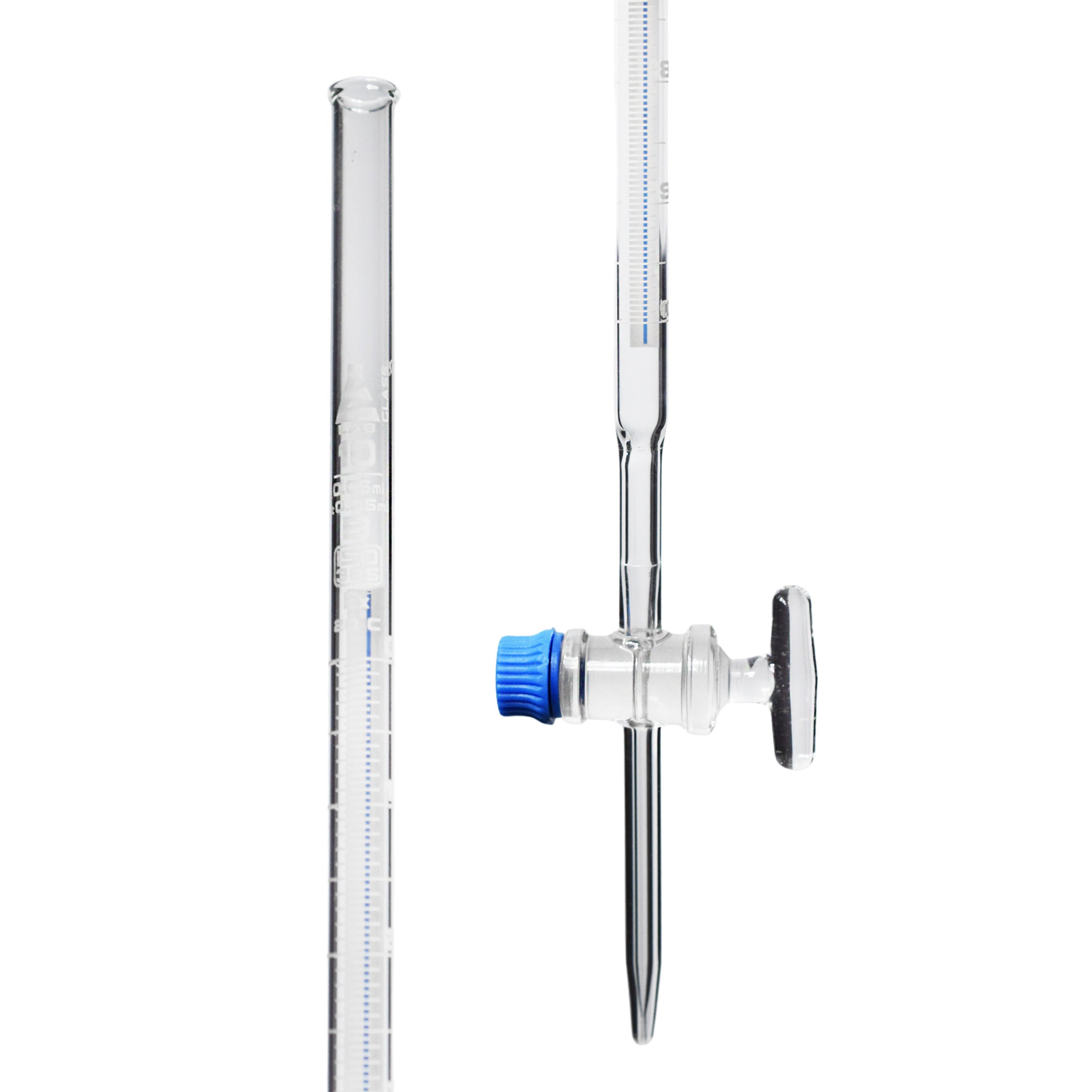 Schellbach Glass ASTM Graduated Burette with Glass Key Stopcock, 10 ml, 0.05 ml Graduation, Class B