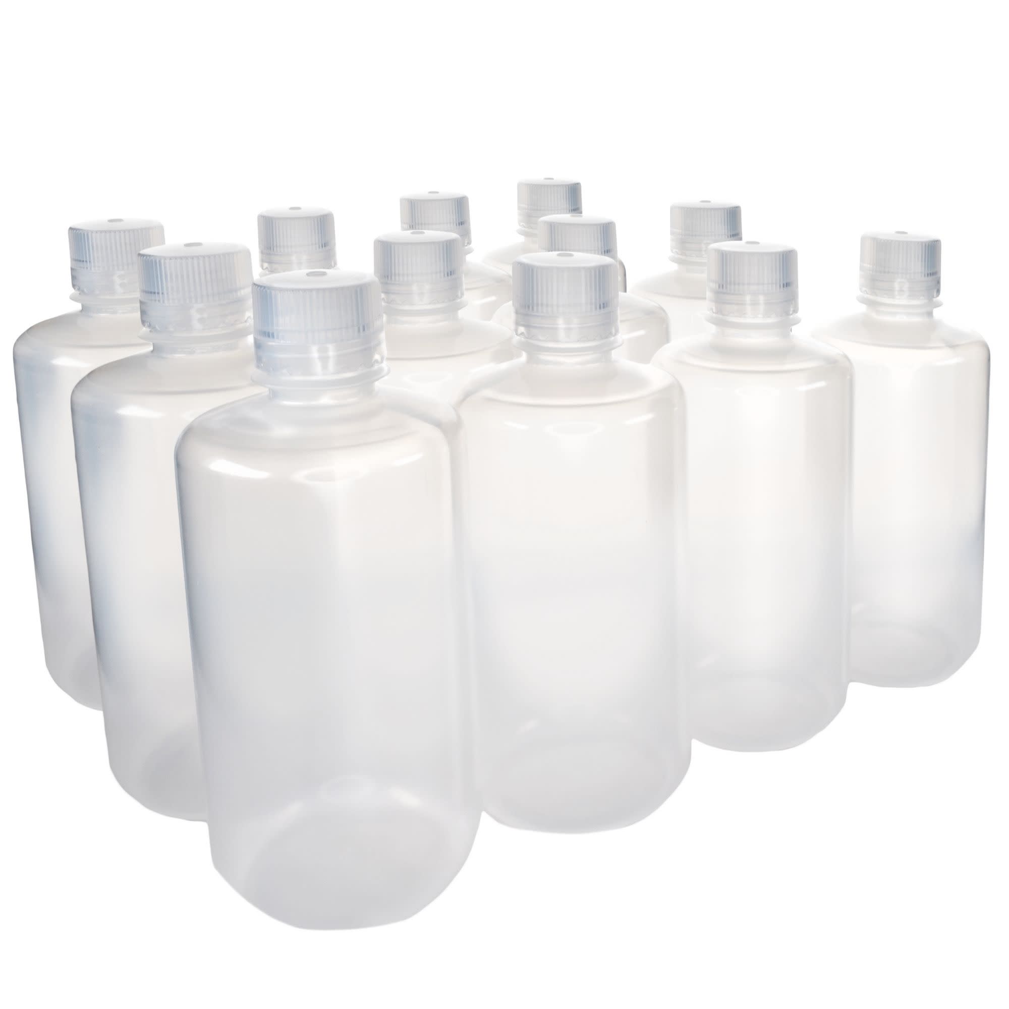 Pack of 12, 1L Narrow Mouth Polypropylene Reagent Bottles with Polypropylene Caps, Autoclavable, Translucent, Non-Sterile