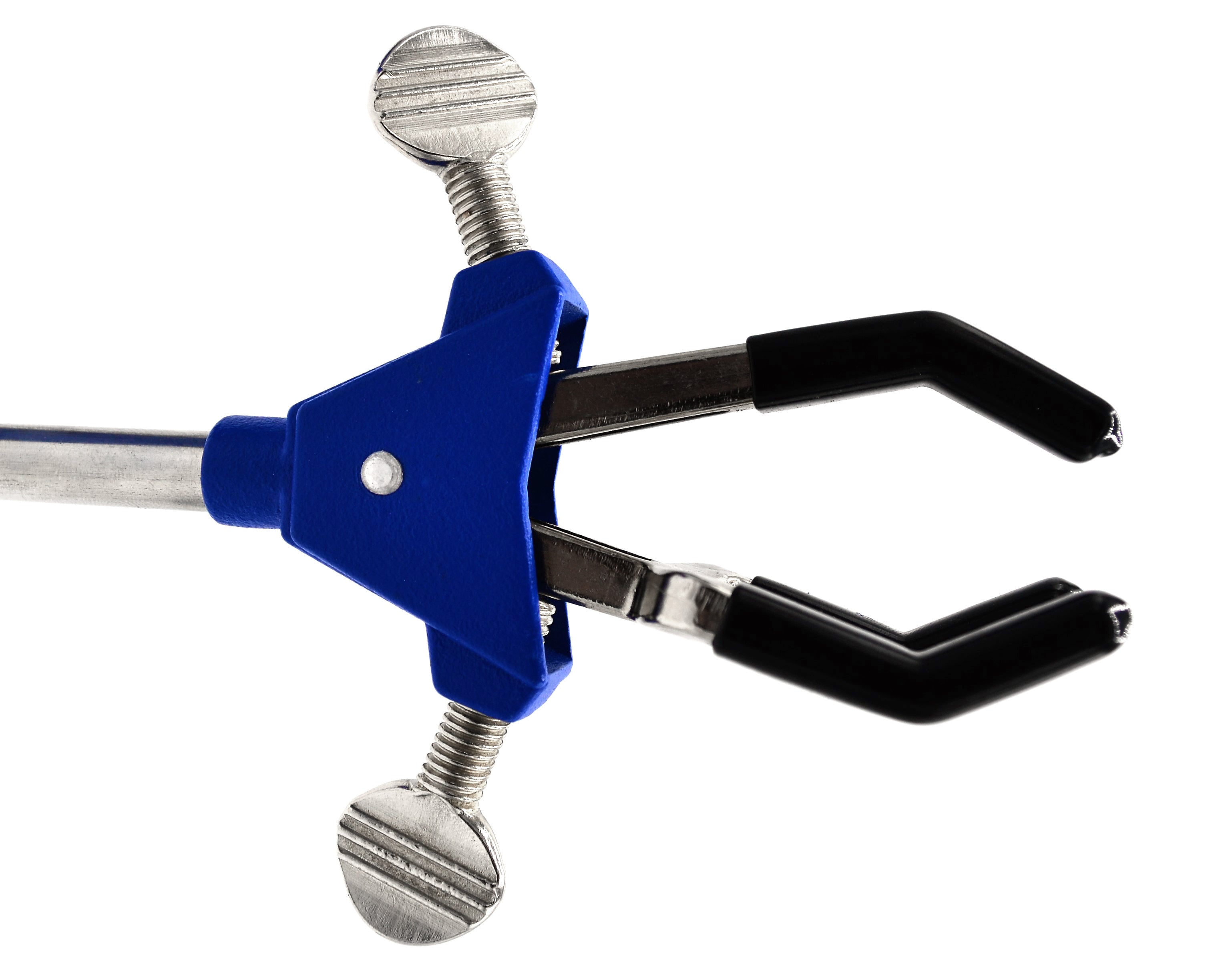 3 Finger, Vinyl Coated, Dual Adjustment Lab Clamp on Rod,  2.3" (6 cm) Maximum Clamp Opening