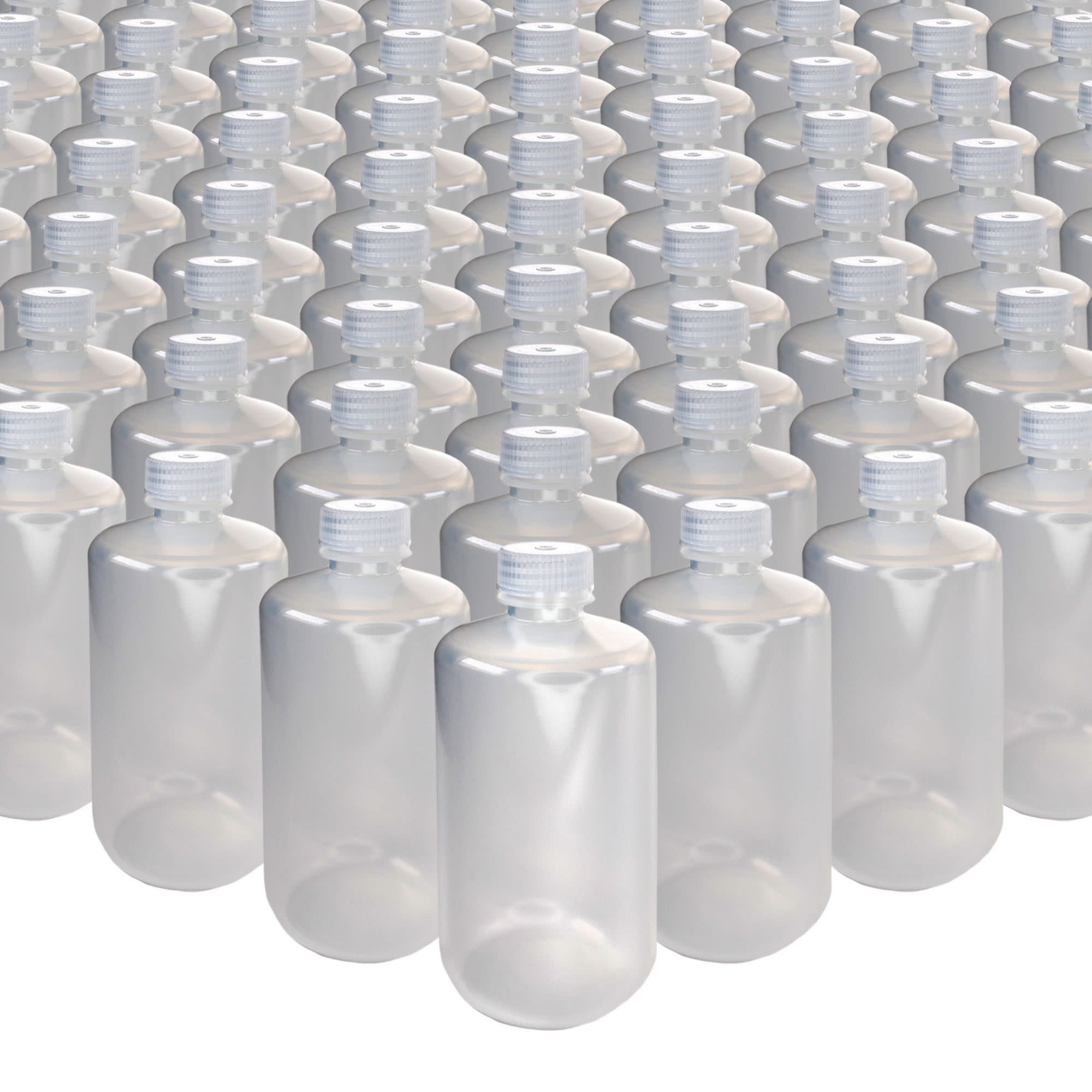 Bulk Pack of 125, 500mL Narrow Mouth Polypropylene Translucent Reagent Bottles with Polypropylene Caps, Non-Sterile