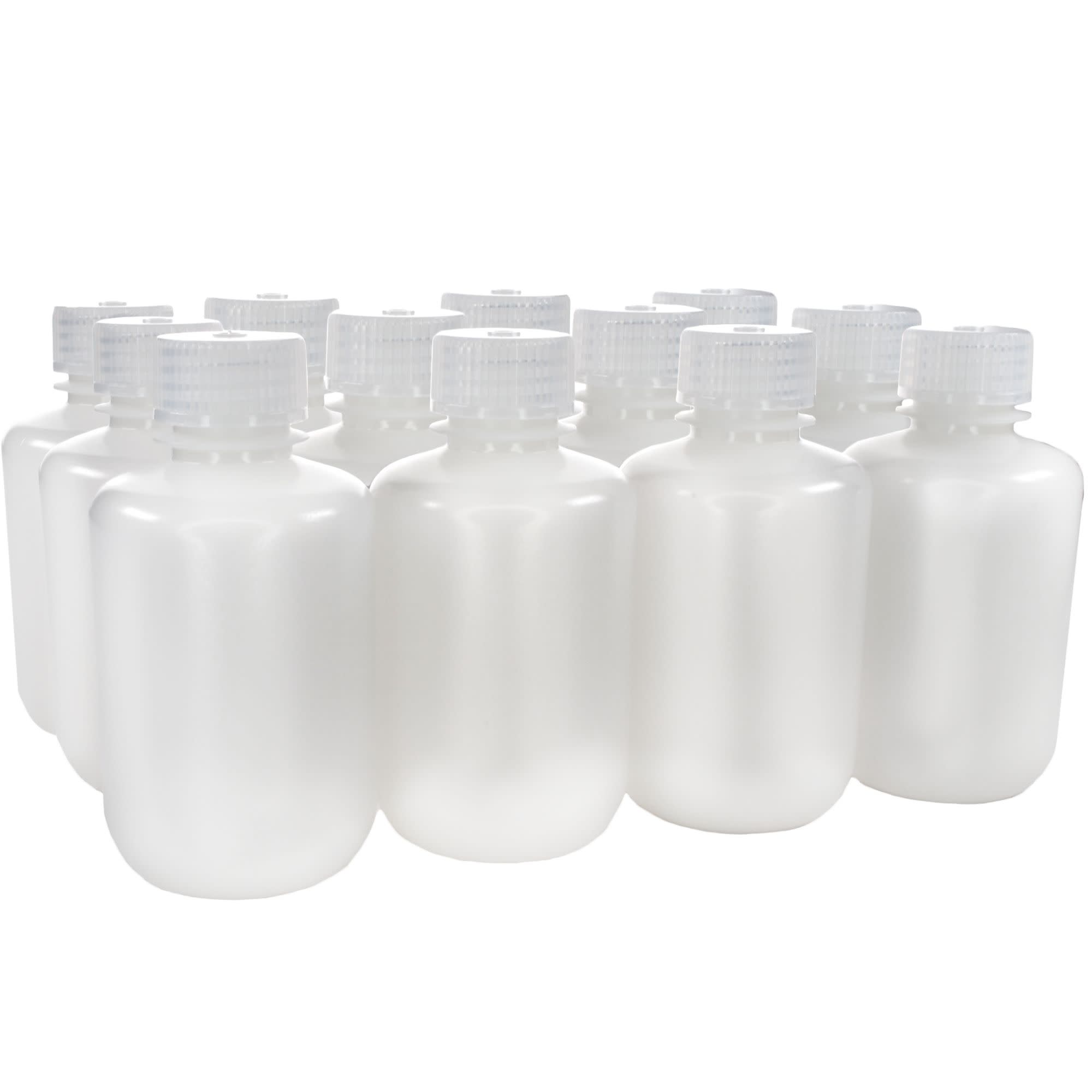 Pack of 12, 125mL Sterile Narrow Mouth HDPE Translucent Reagent Bottles with Polypropylene Caps