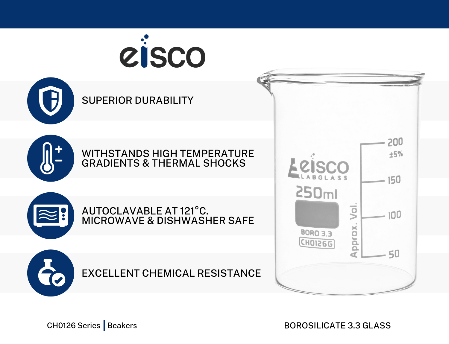 Borosilicate Low Form Beaker, 3000ml, 250ml Graduation, Autoclavable