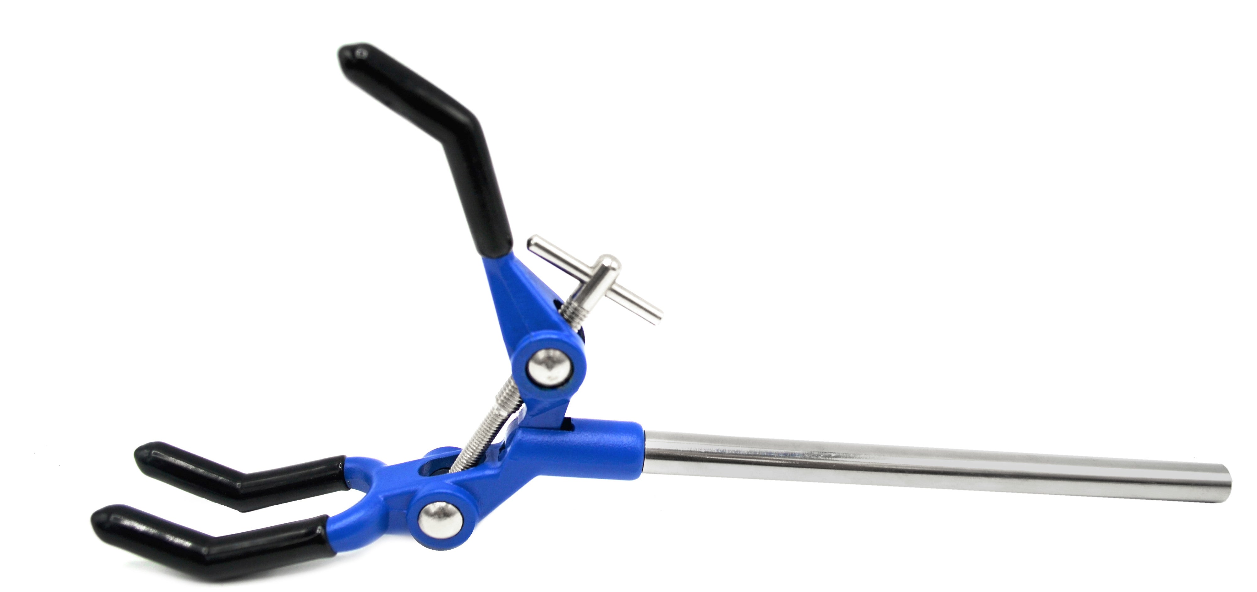 3 Finger, Vinyl Coated, Lab Clamp on Rod,  4.125" (10.5 cm) Maximum Clamp Opening