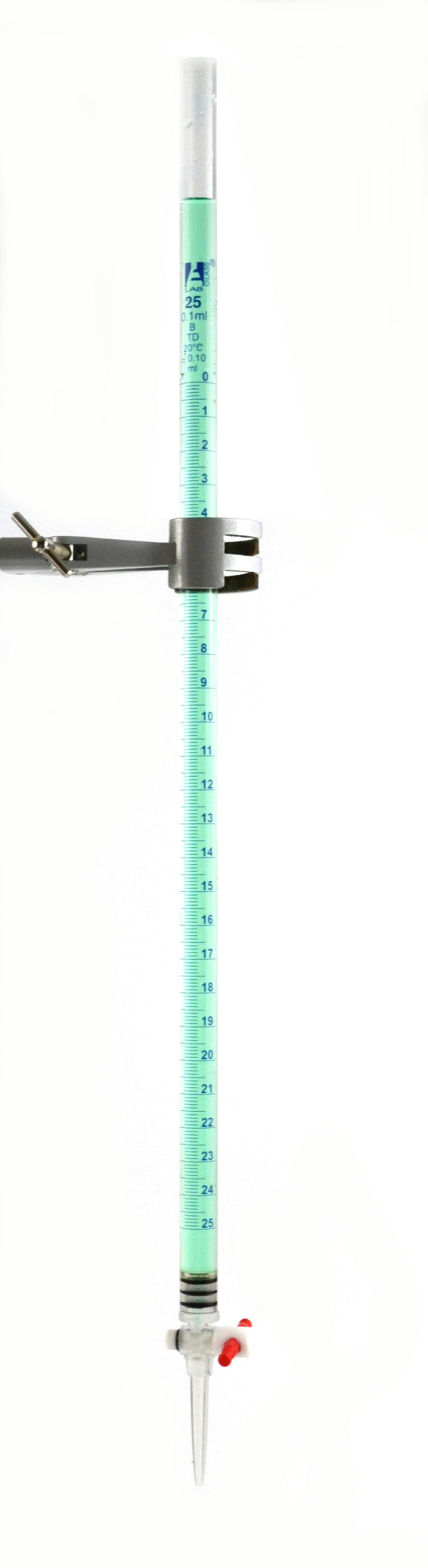 Acrylic Graduated Burette with PTFE Stopcock, 25 ml, 0.10 ml Graduation