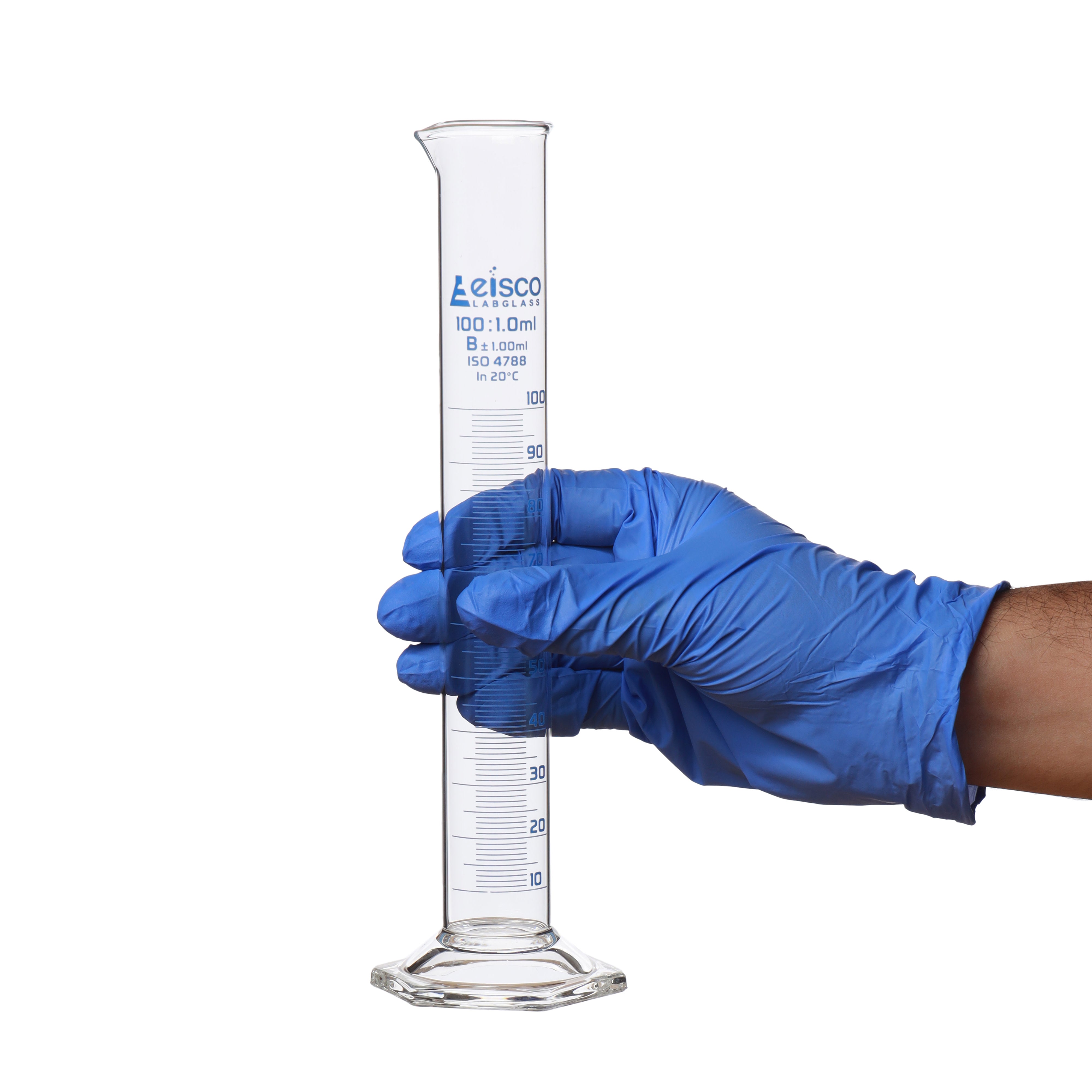 Borosilicate Glass Graduated Cylinder, 100 ml, 1.0 ml Graduation, Class B, Autoclavable