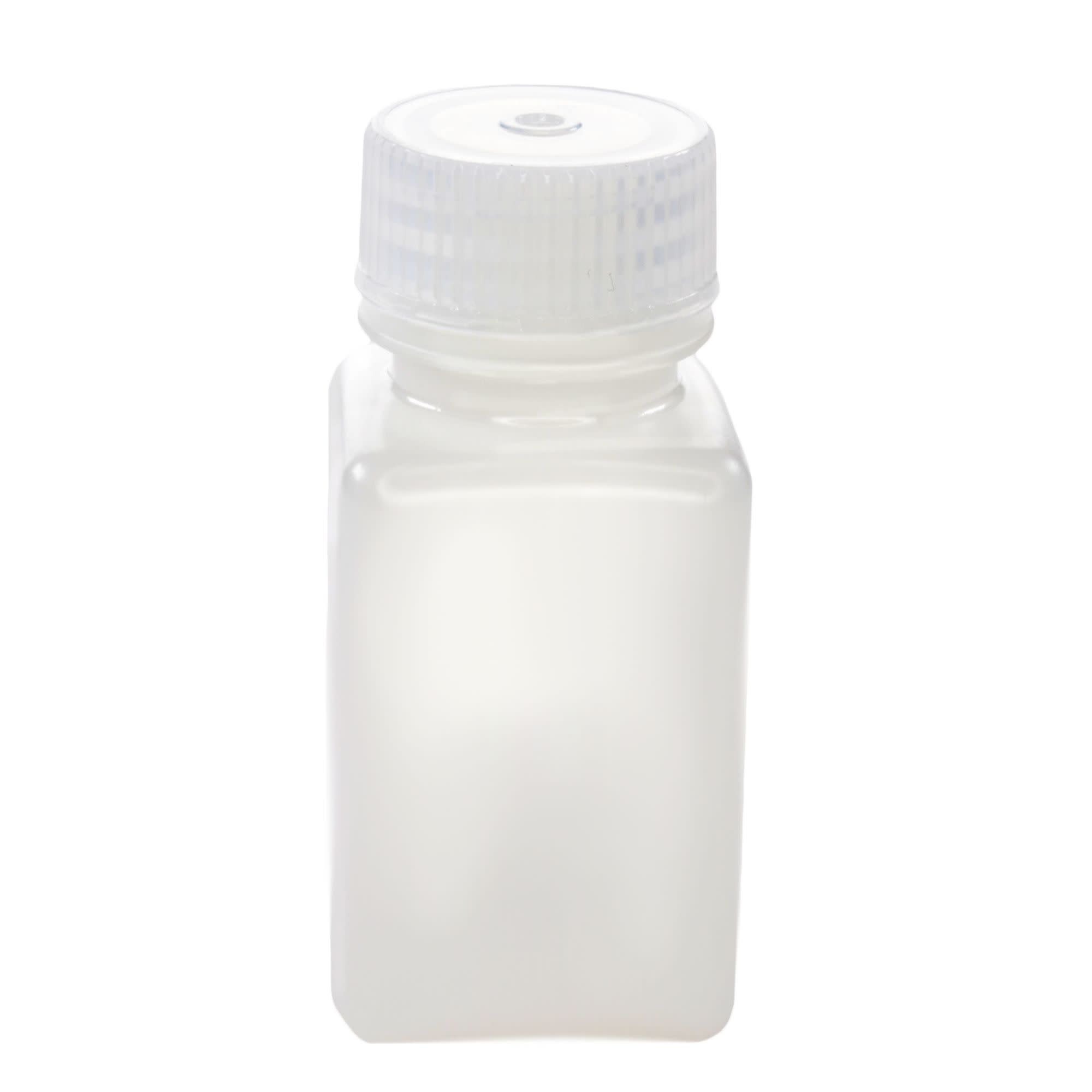 Pack of 12, Sterile 60mL Square HDPE Reagent Bottles with Wide Mouth Polypropylene Caps, Translucent