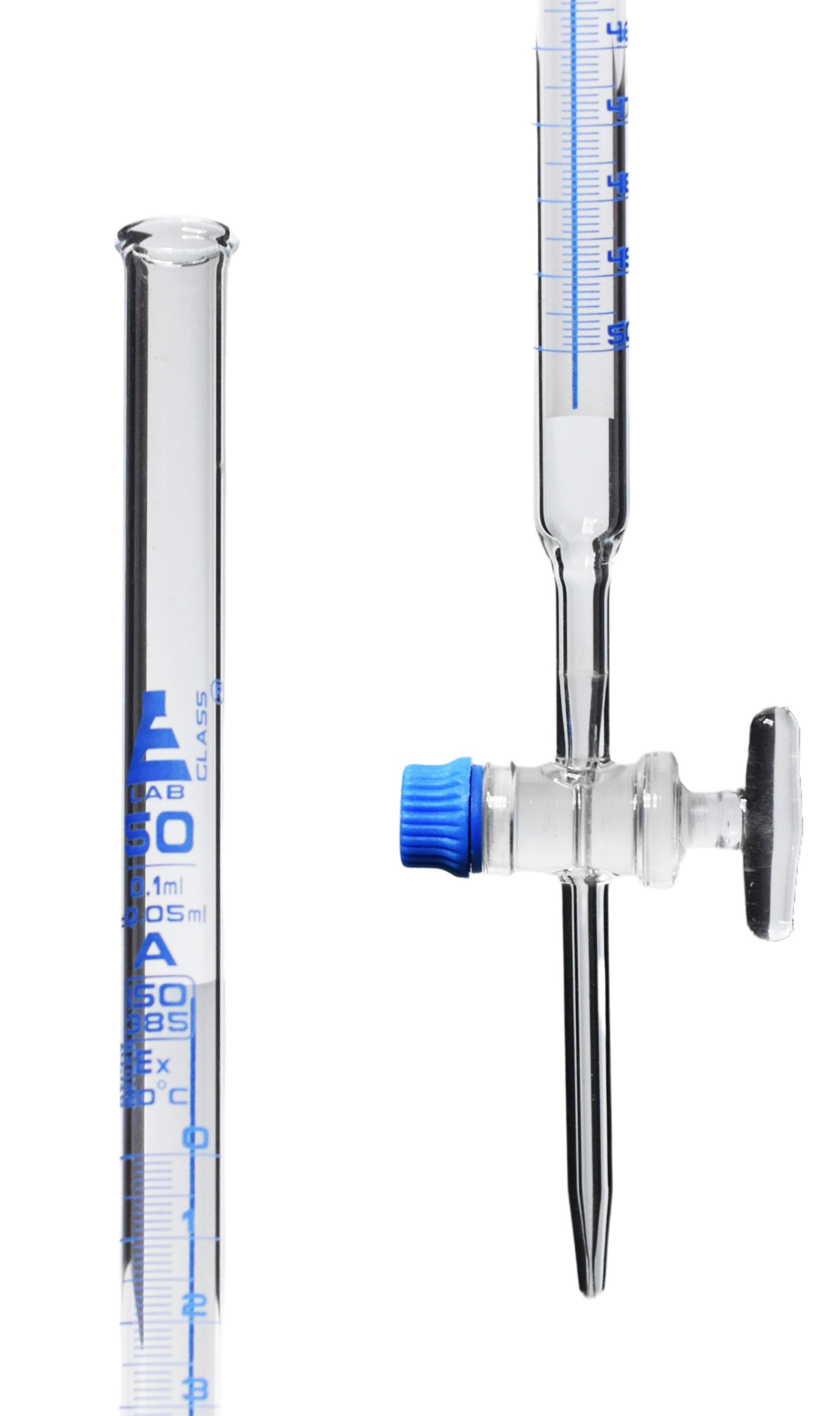 Schellbach Glass ASTM Graduated Burette with Glass Key Stopcock, 50 ml, 0.10 ml Graduation, Class A