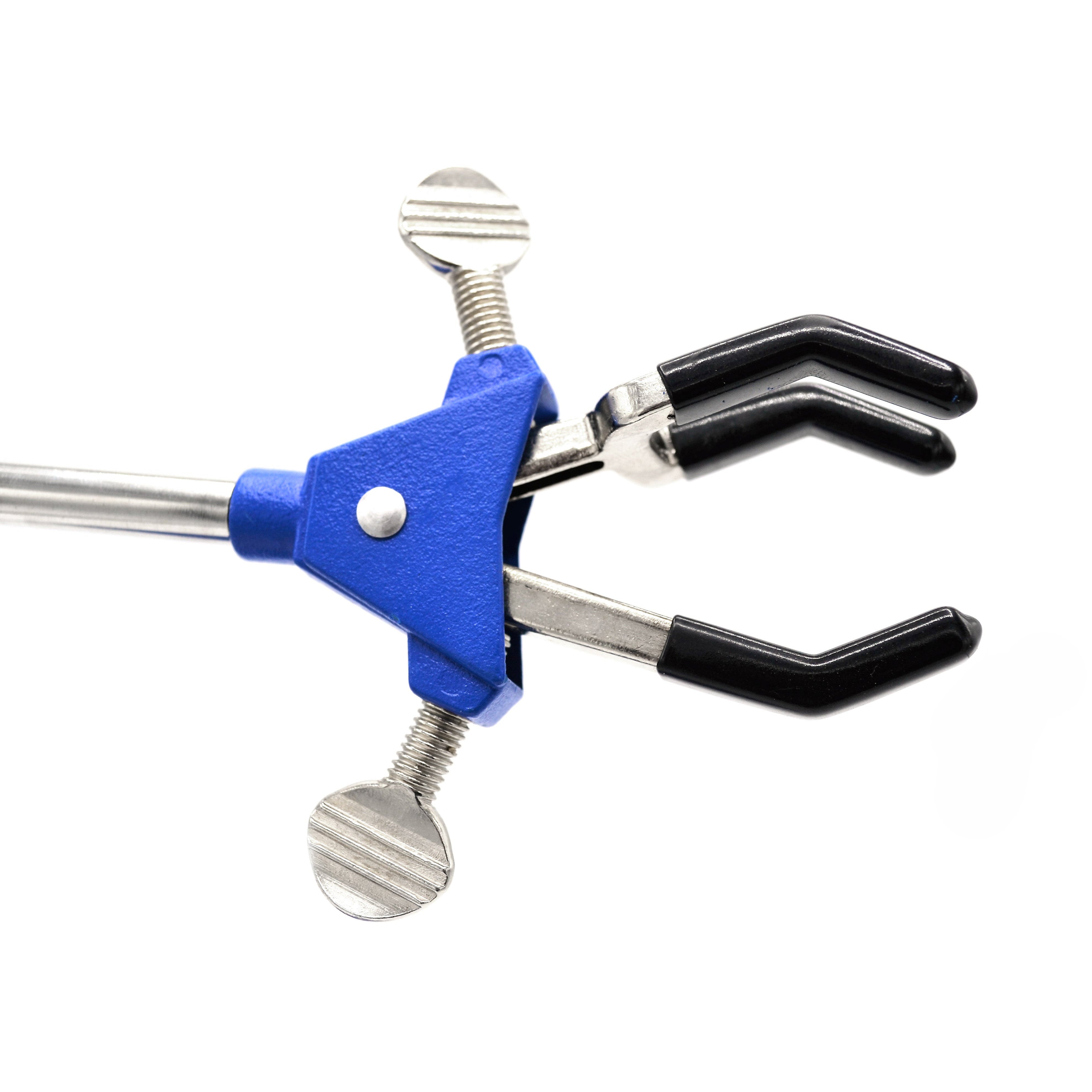 3 Finger, Vinyl Coated, Dual Adjustment Lab Clamp on Rod,  2.3" (6 cm) Maximum Clamp Opening