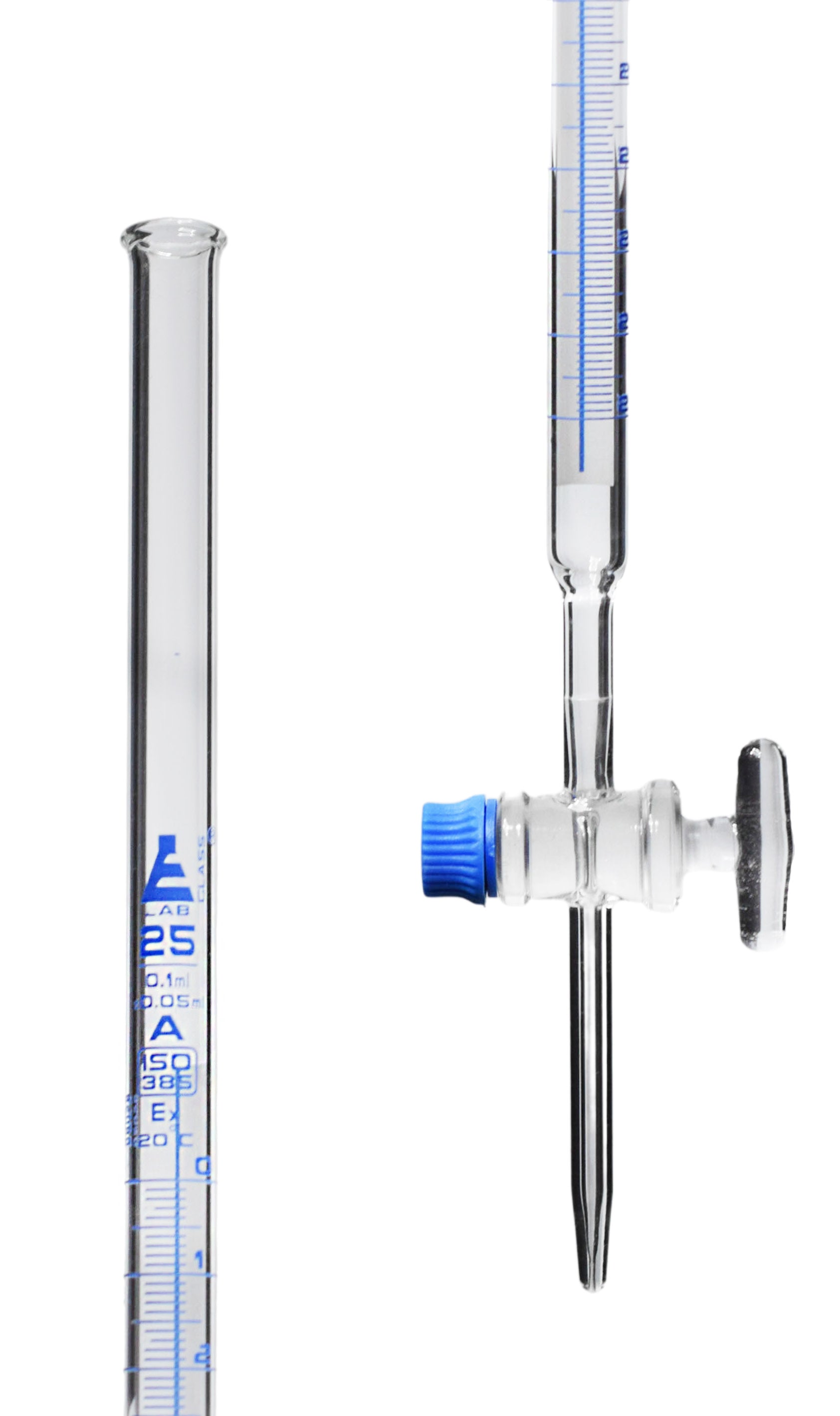 Schellbach Glass ASTM Graduated Burette with Glass Key Stopcock, 25 ml, 0.10 ml Graduation, Class A