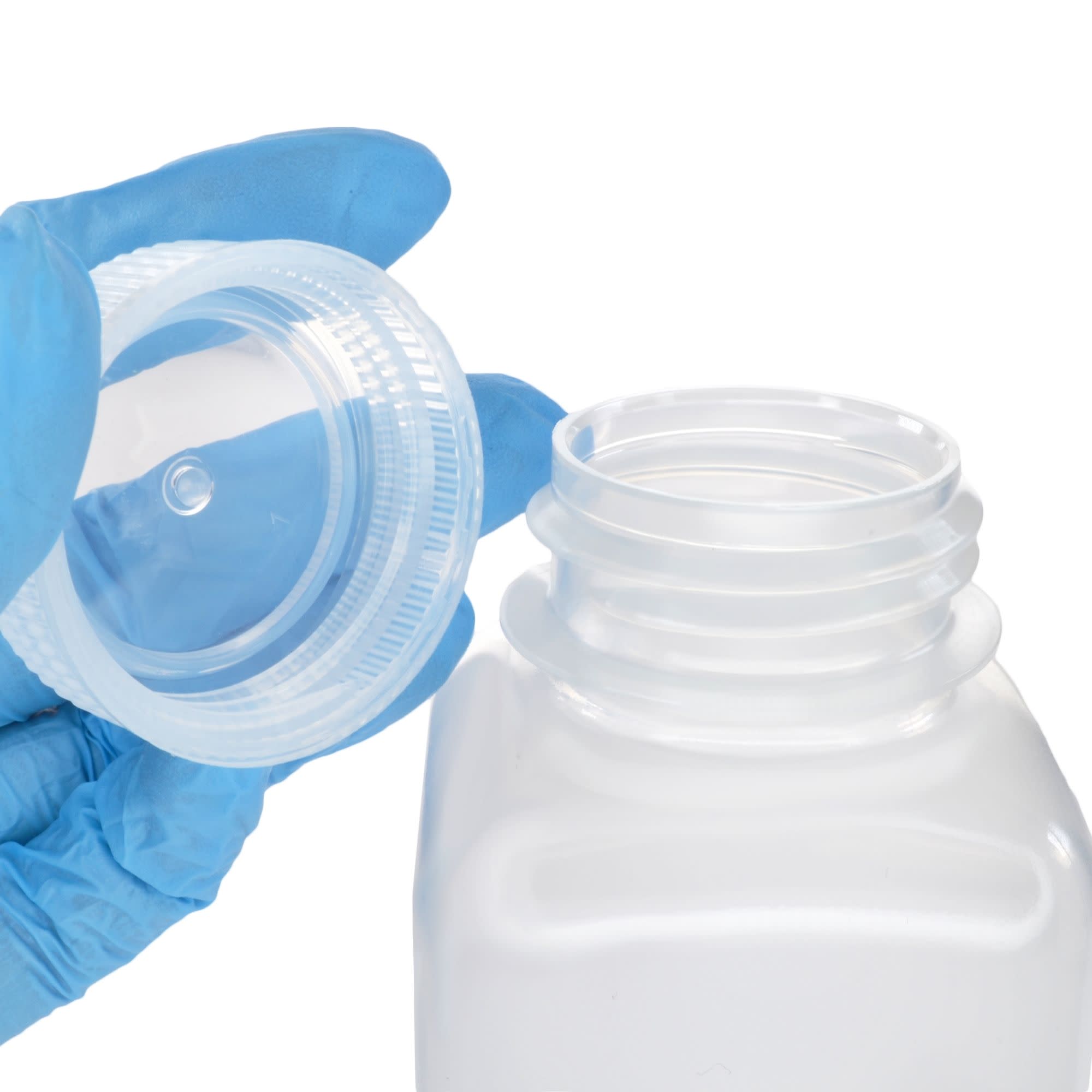 Pack of 12, 250mL Square Polypropylene Reagent Bottles with Wide Mouth Polypropylene Caps, Translucent, Autoclavable
