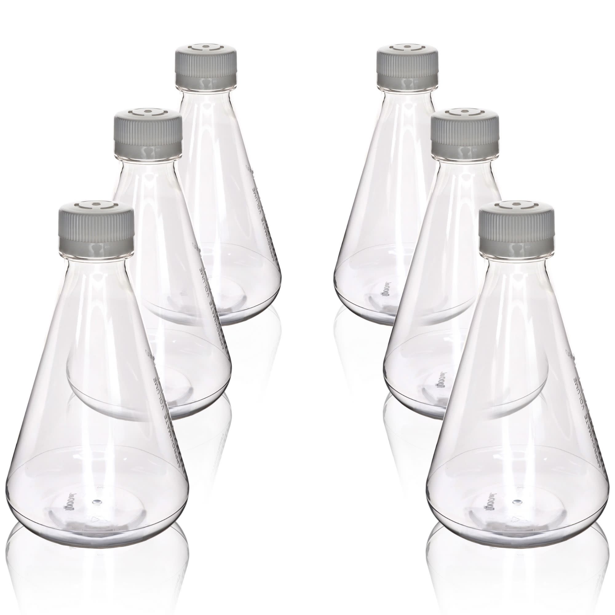 Pack of 6, 1L Sterile PETG Erlenmeyer Flasks, Vented, Flat Bottom, Lab-Grade, Gamma Sterilized, USP Class VI