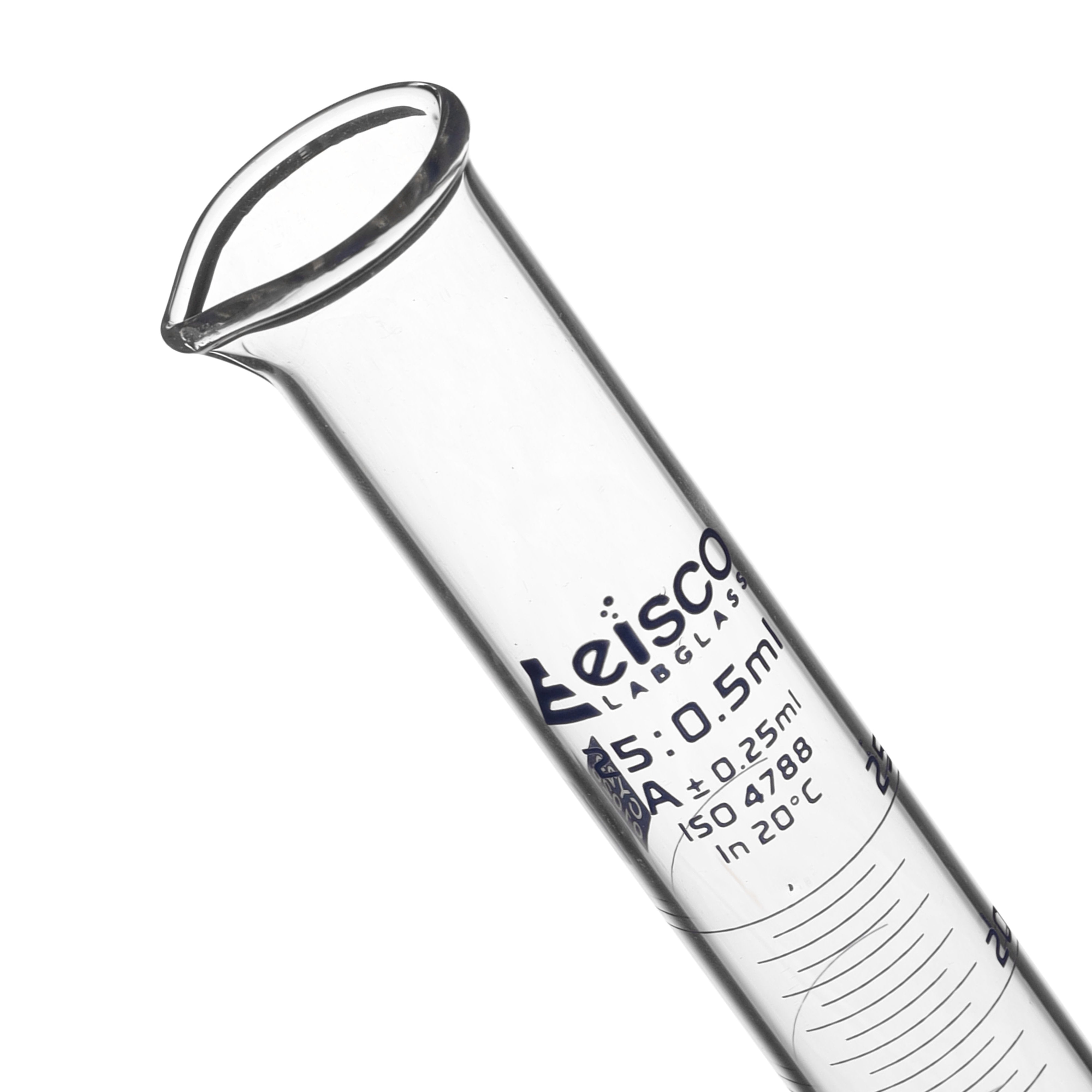 Borosilicate Glass Graduated Cylinder, 25 ml, 0.5 ml Graduation, Class A, Autoclavable