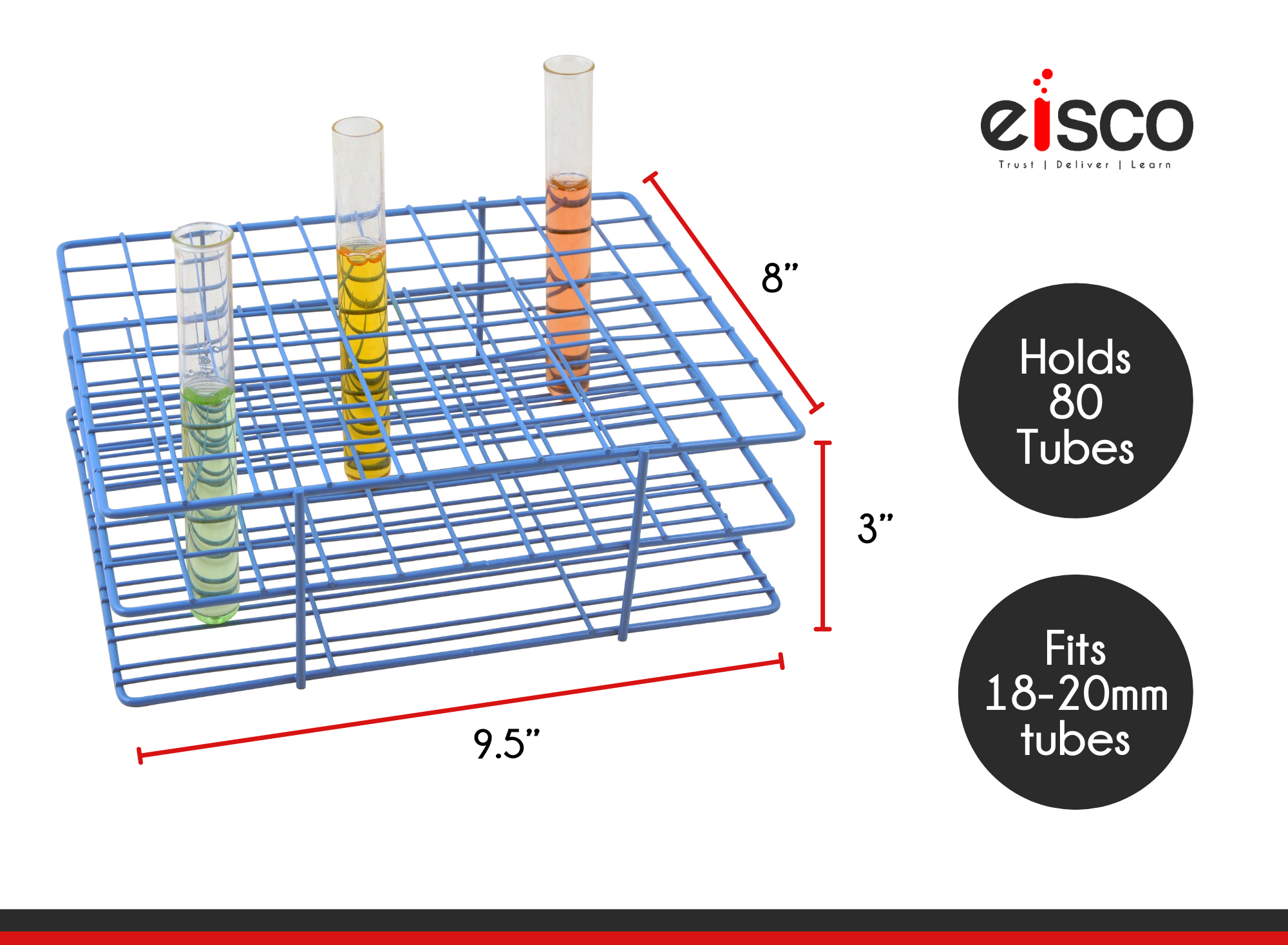 Blue Epoxy Coated Steel Wire Test Tube Rack, 80 Tubes(18-20mm), 8x10 Format