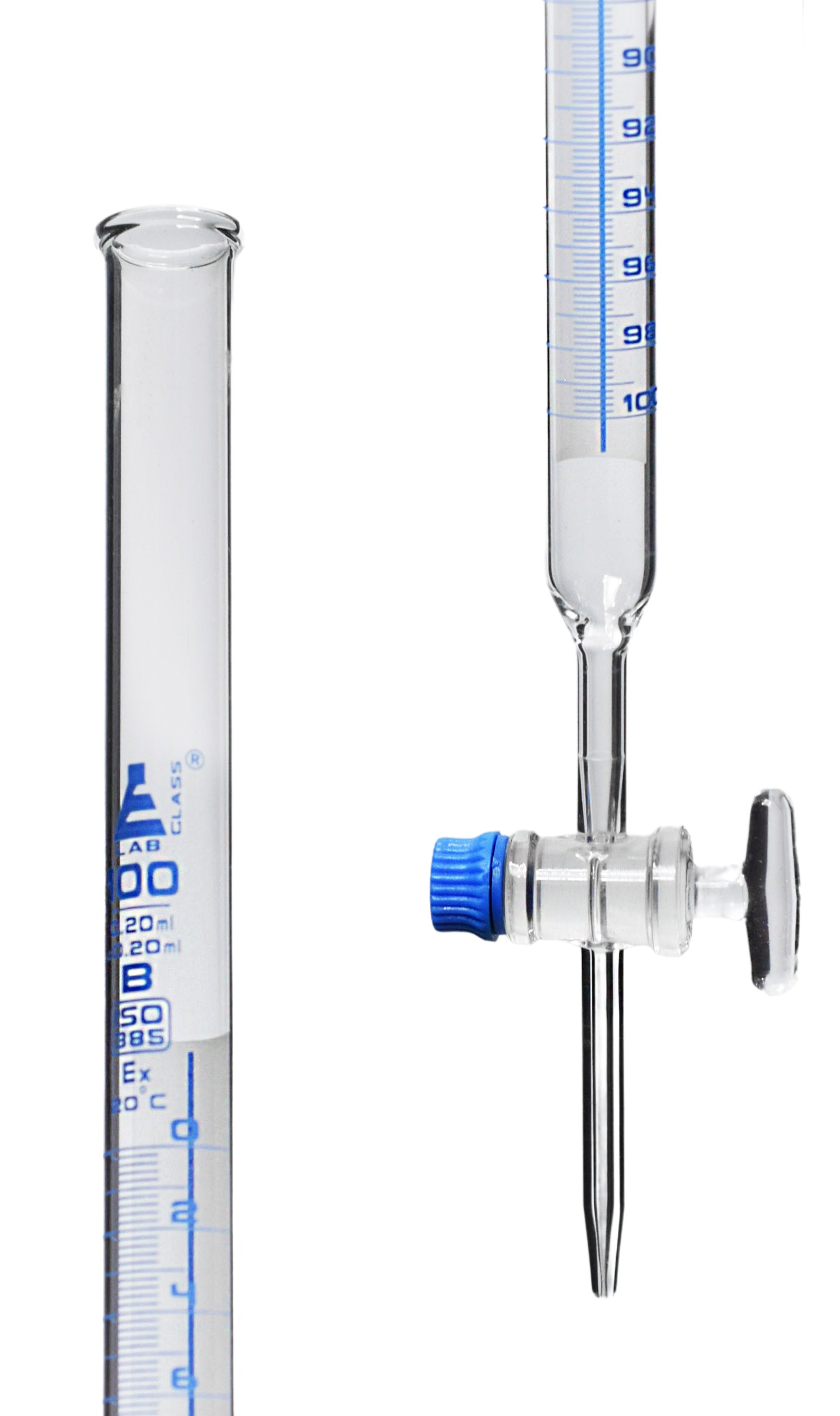 Schellbach Glass ASTM Graduated Burette with Glass Key Stopcock, 100 ml, 0.20 ml Graduation, Class B