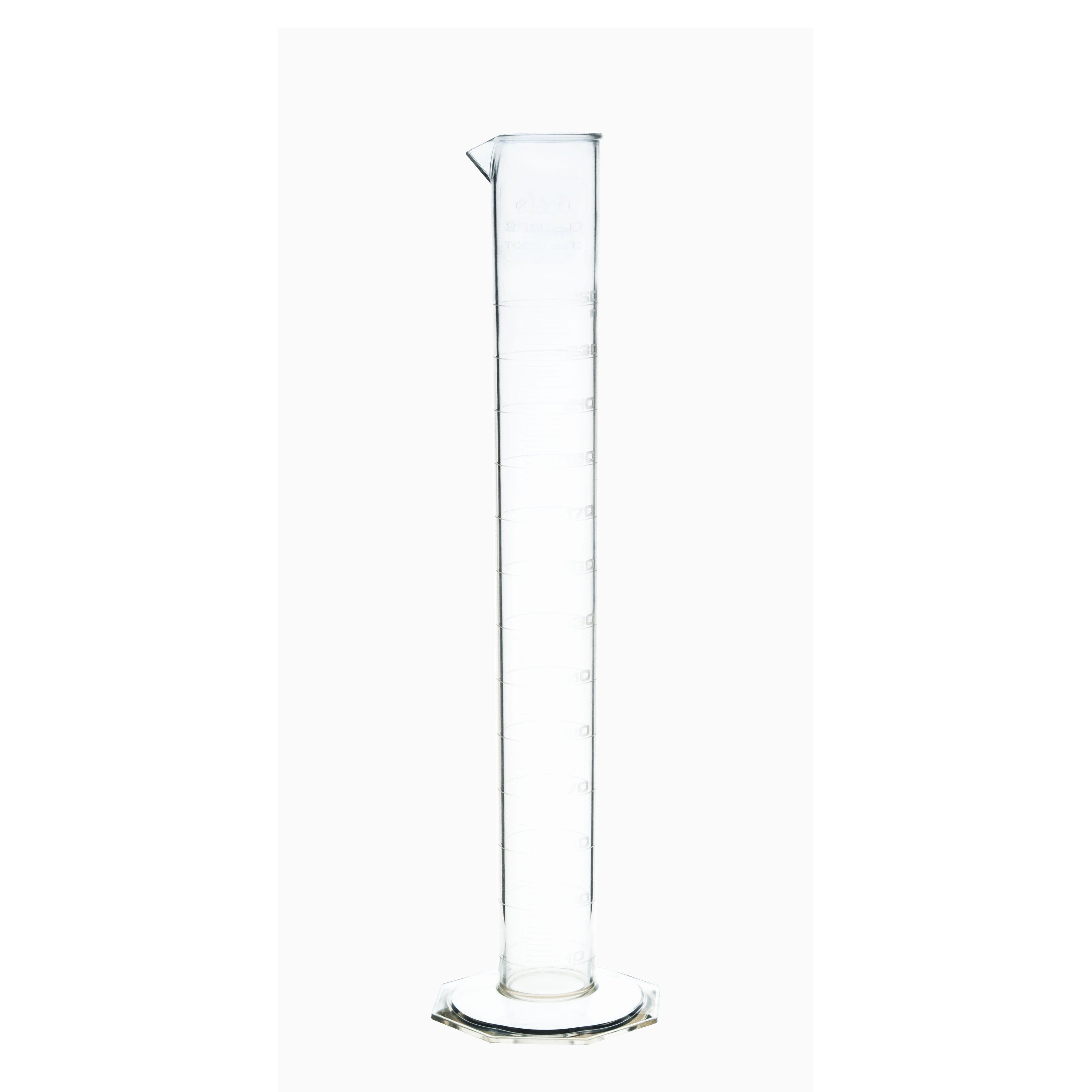 TPX Graduated Cylinder, 250ml, 2ml Graduation, Hexagonal Base, Class B, Autoclavable