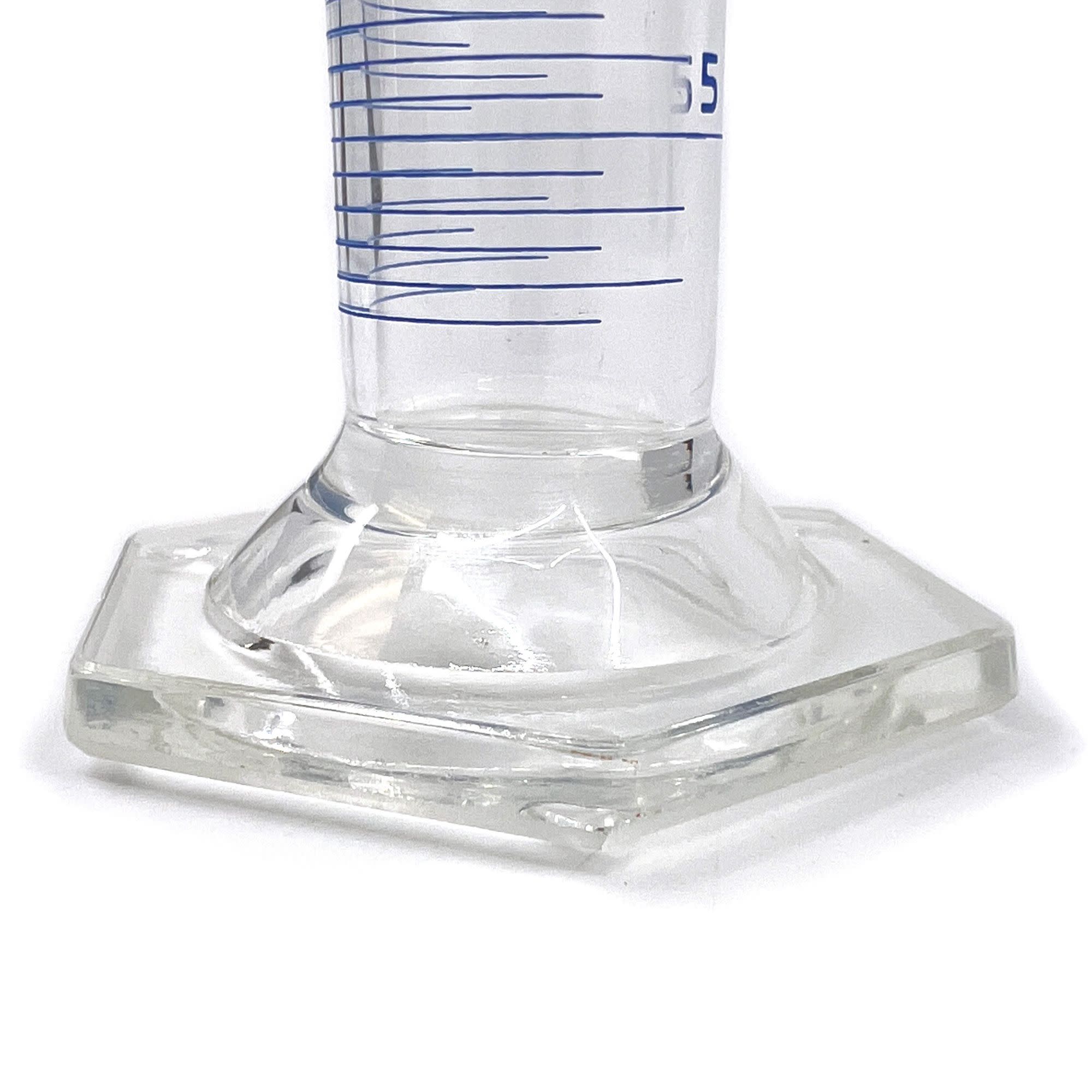 Borosilicate Glass ASTM Graduated Cylinder with Hexagonal Base and Guard, 25 ml, Class A with USP & Individual Work Certificate, Autoclavable