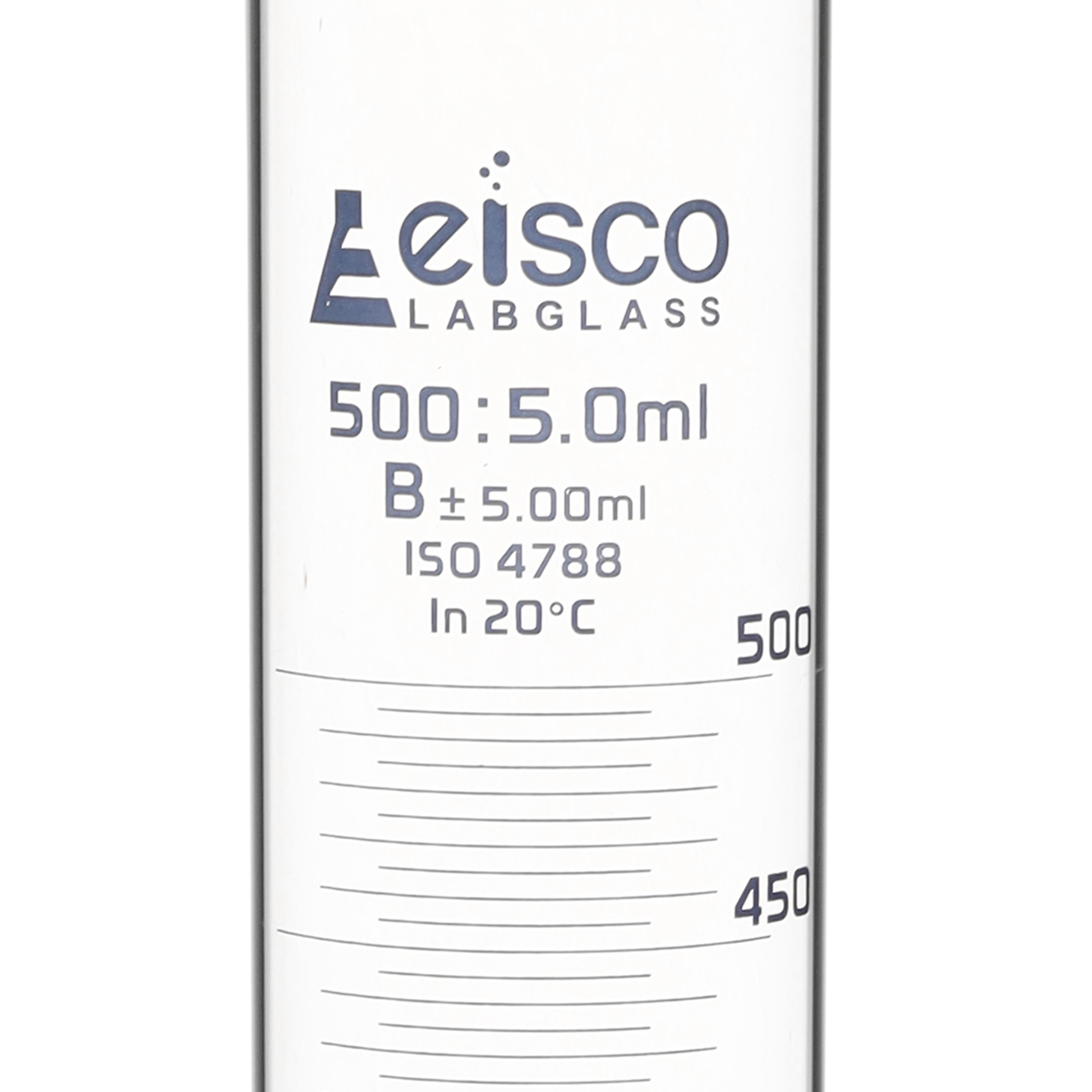 Borosilicate Glass Graduated Cylinder, 500 ml, 5.0 ml Graduation, Class B, Autoclavable