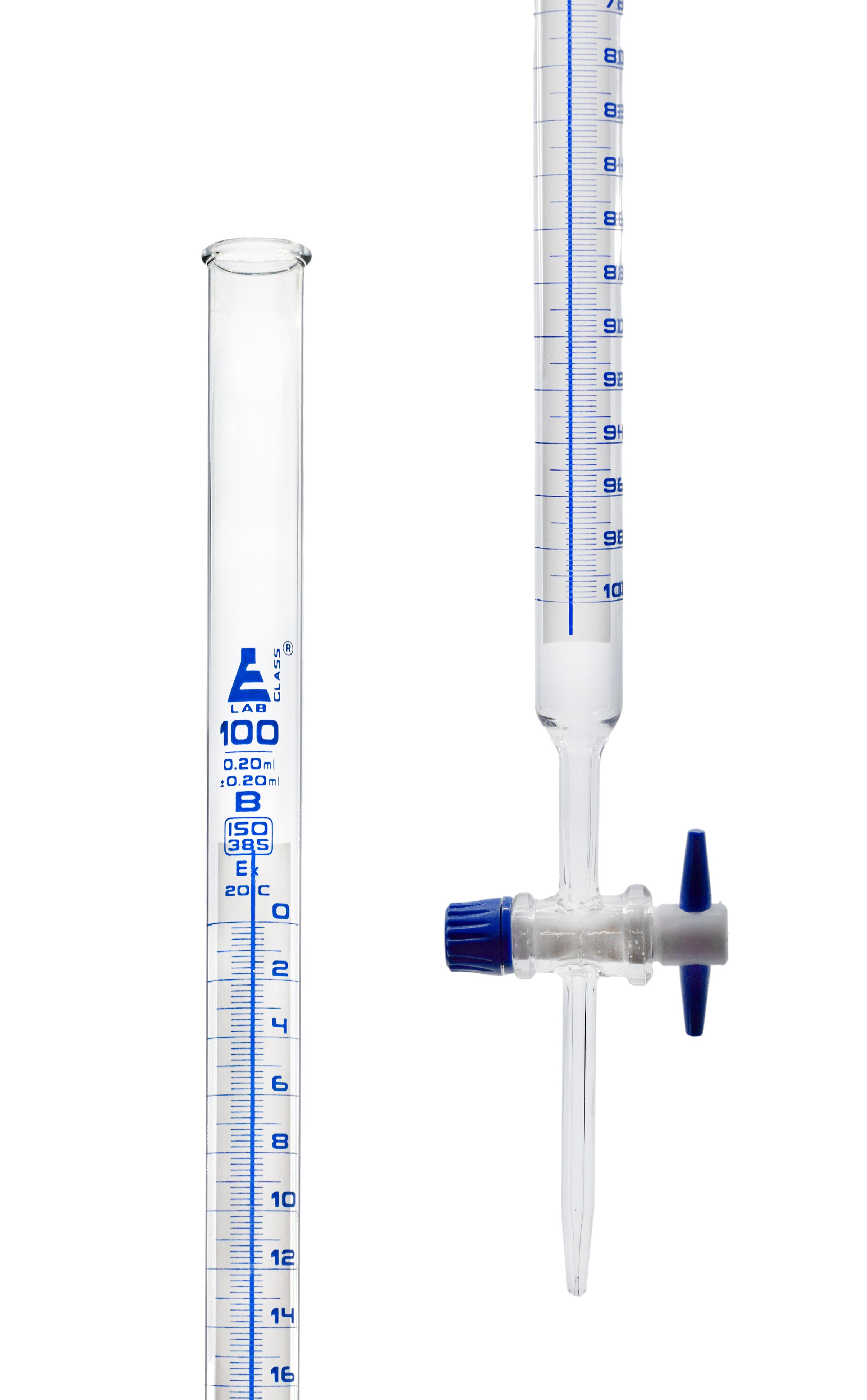 Schellbach Glass ASTM Graduated Burette with PTFE Stopcock, 100 ml, 0.20 ml Graduation, Class B