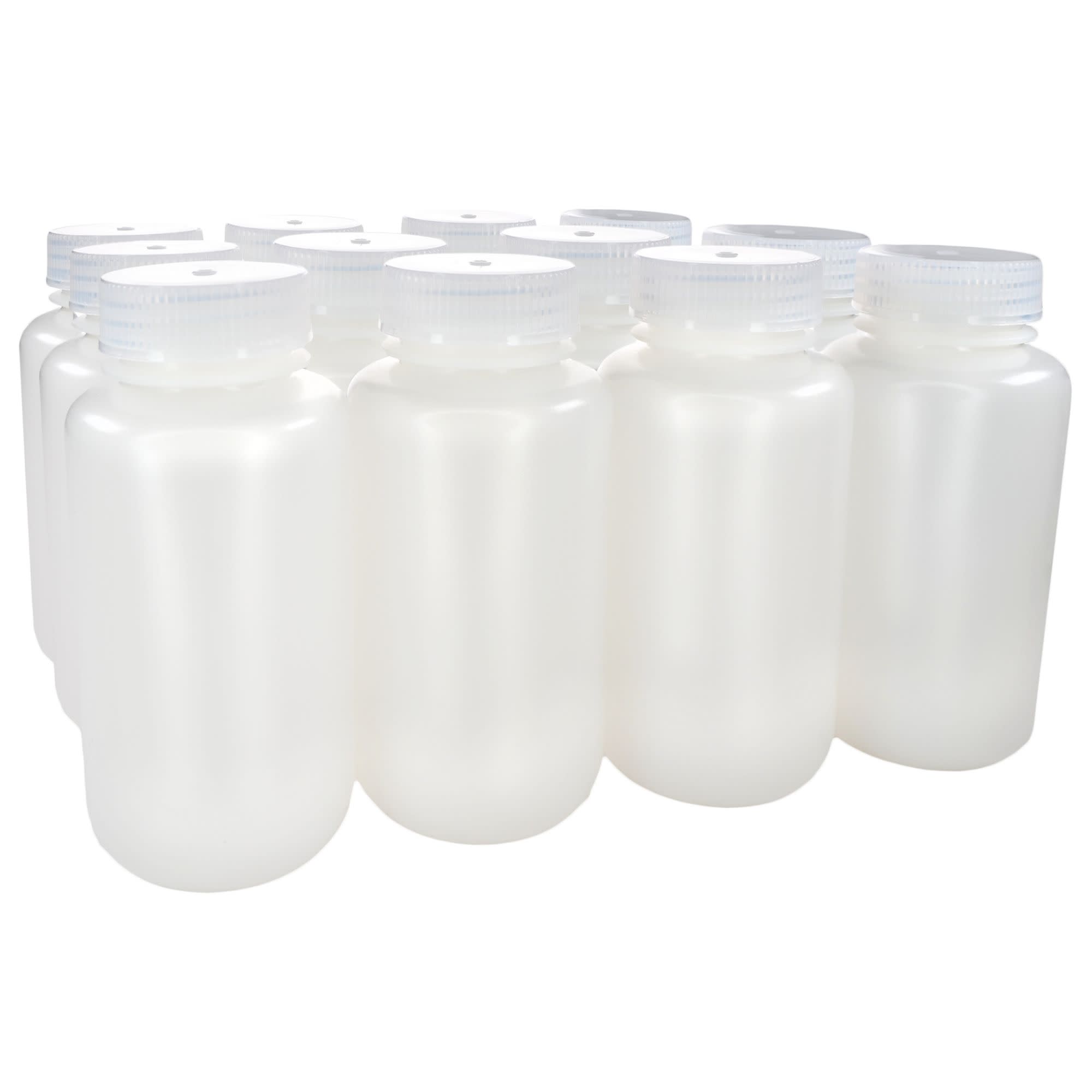 250mL Wide Mouth HDPE Reagent Bottles with Polypropylene Caps, Non-Sterile, Pack of 12