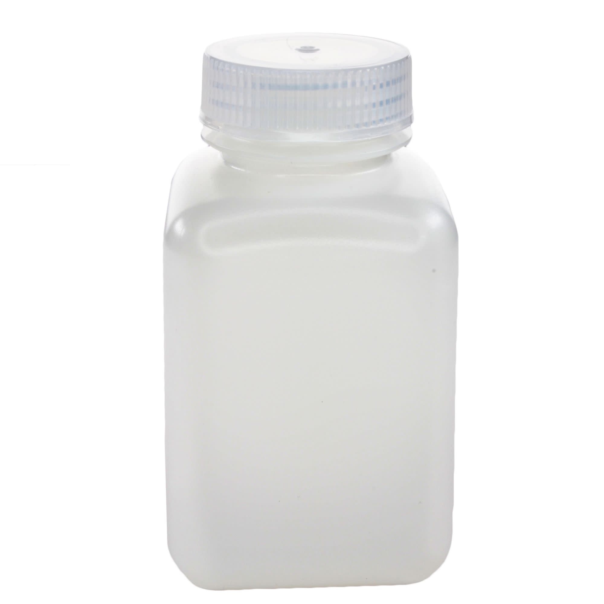 Pack of 12, Sterile 250mL Square HDPE Reagent Bottles with Wide Mouth Polypropylene Caps, Translucent