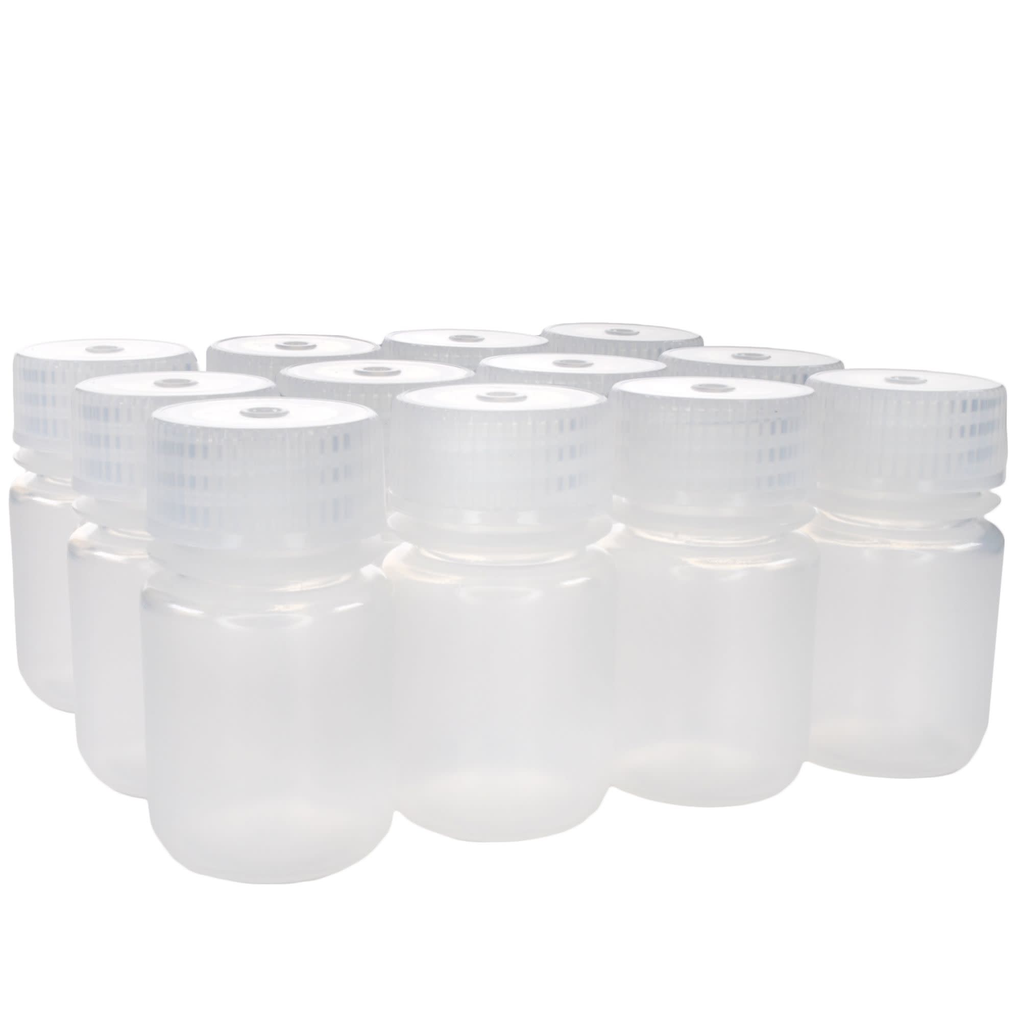 30mL Wide Mouth Polypropylene Translucent Reagent Bottles with Polypropylene Caps, Pack of 12, Non-Sterile