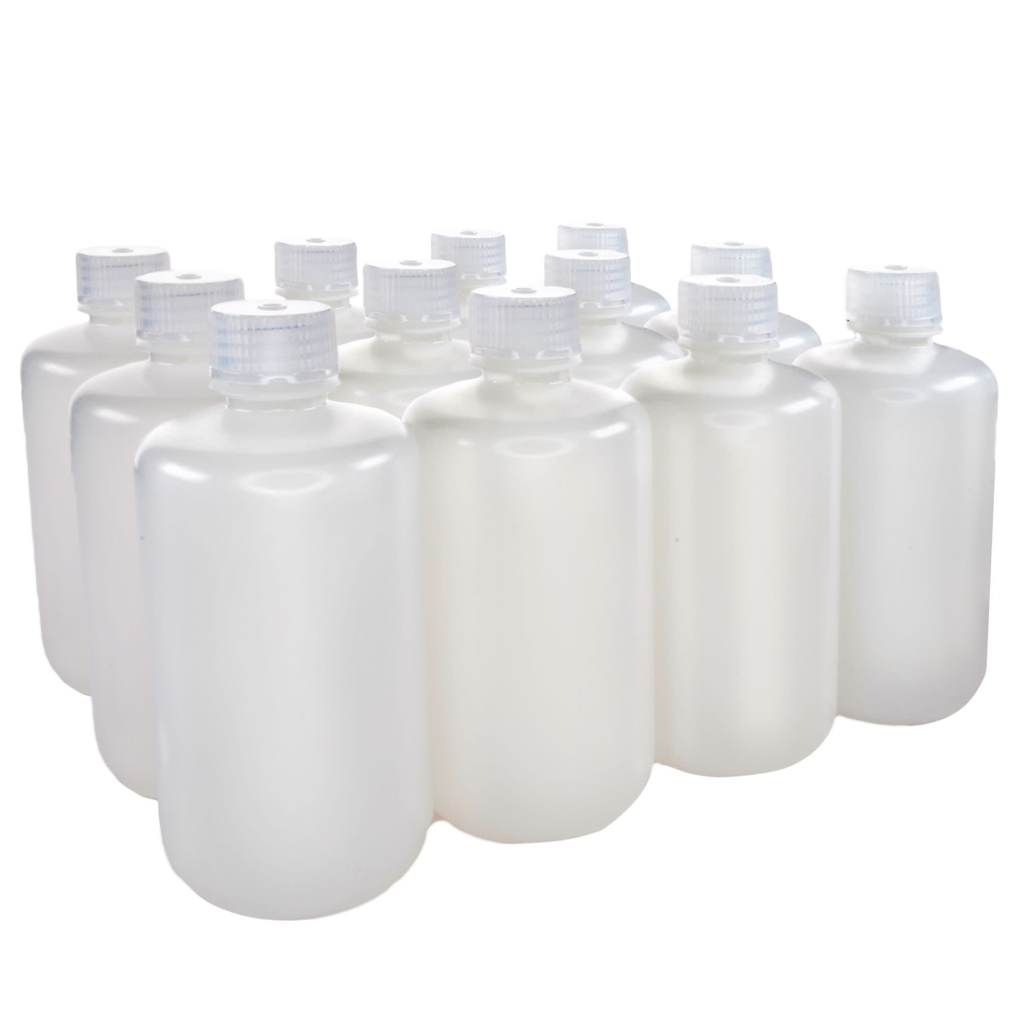 Pack of 12, 250mL Sterile Narrow Mouth HDPE Translucent Reagent Bottles with Polypropylene Caps
