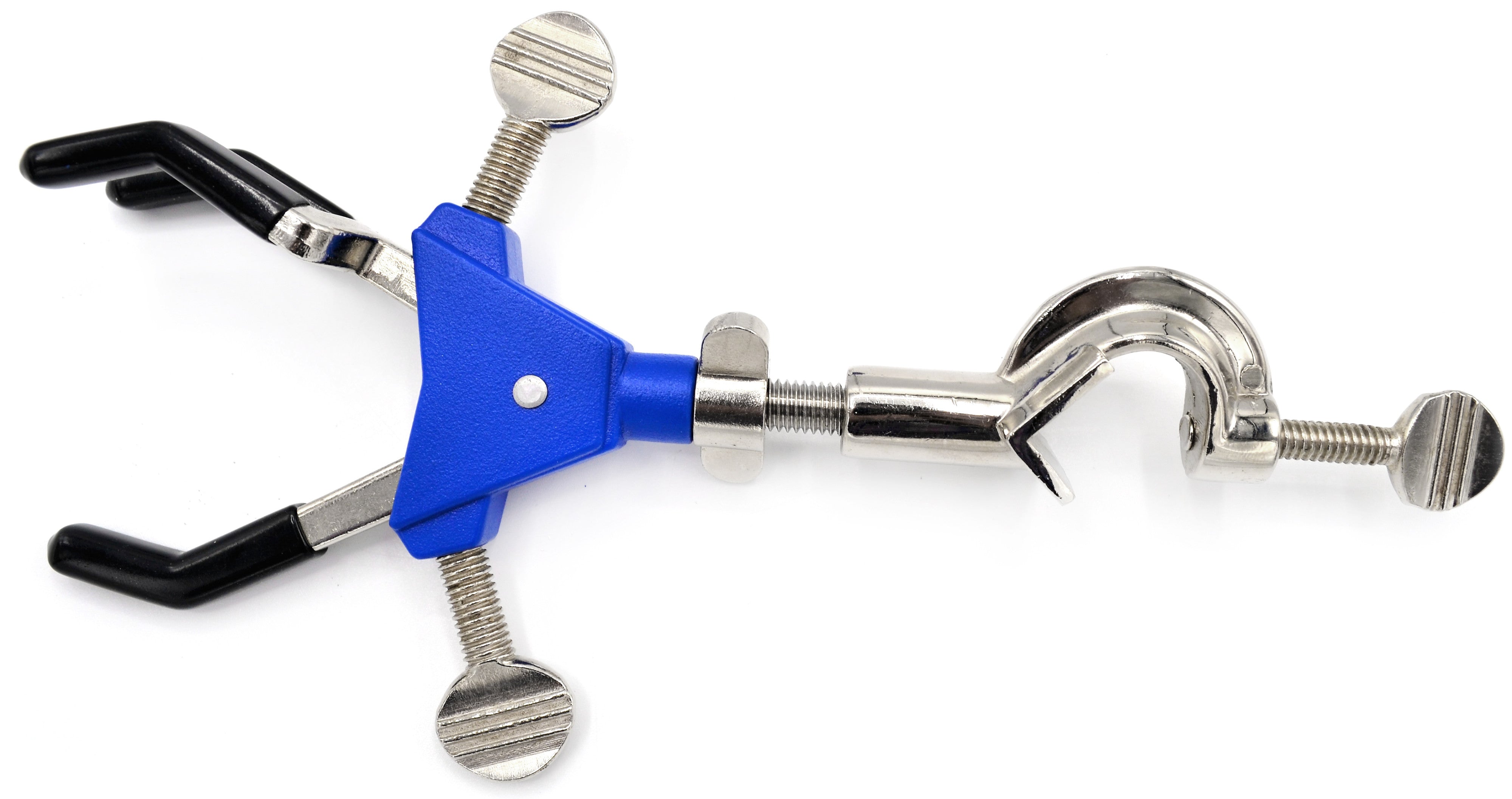 3 Finger, Vinyl Coated, Dual Adjustment Lab Clamp with Boss Head,  2.3" (6 cm) Maximum Clamp Opening