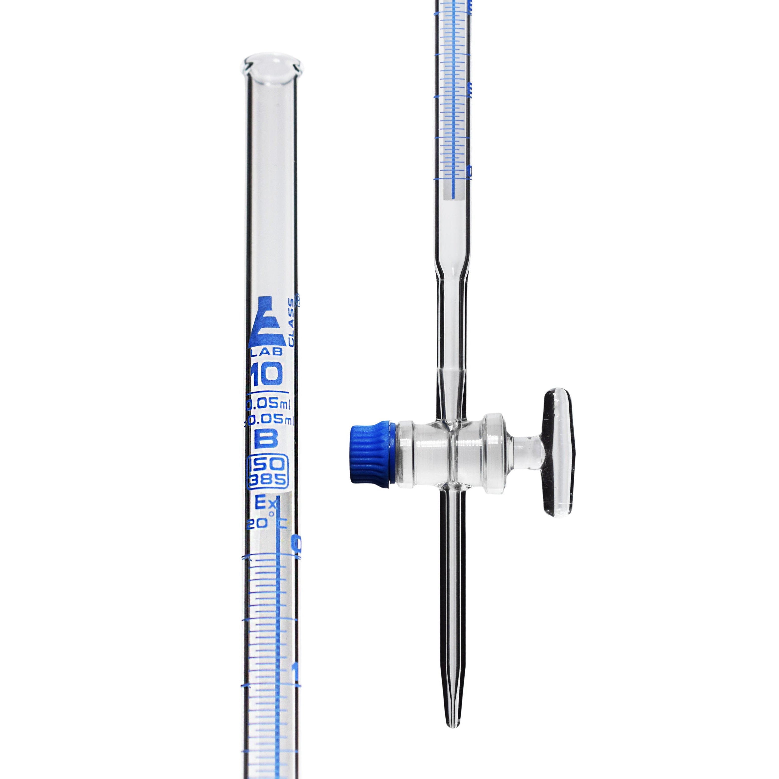 Schellbach Glass ASTM Graduated Burette with Glass Key Stopcock, 10 ml, 0.05 ml Graduation, Class B