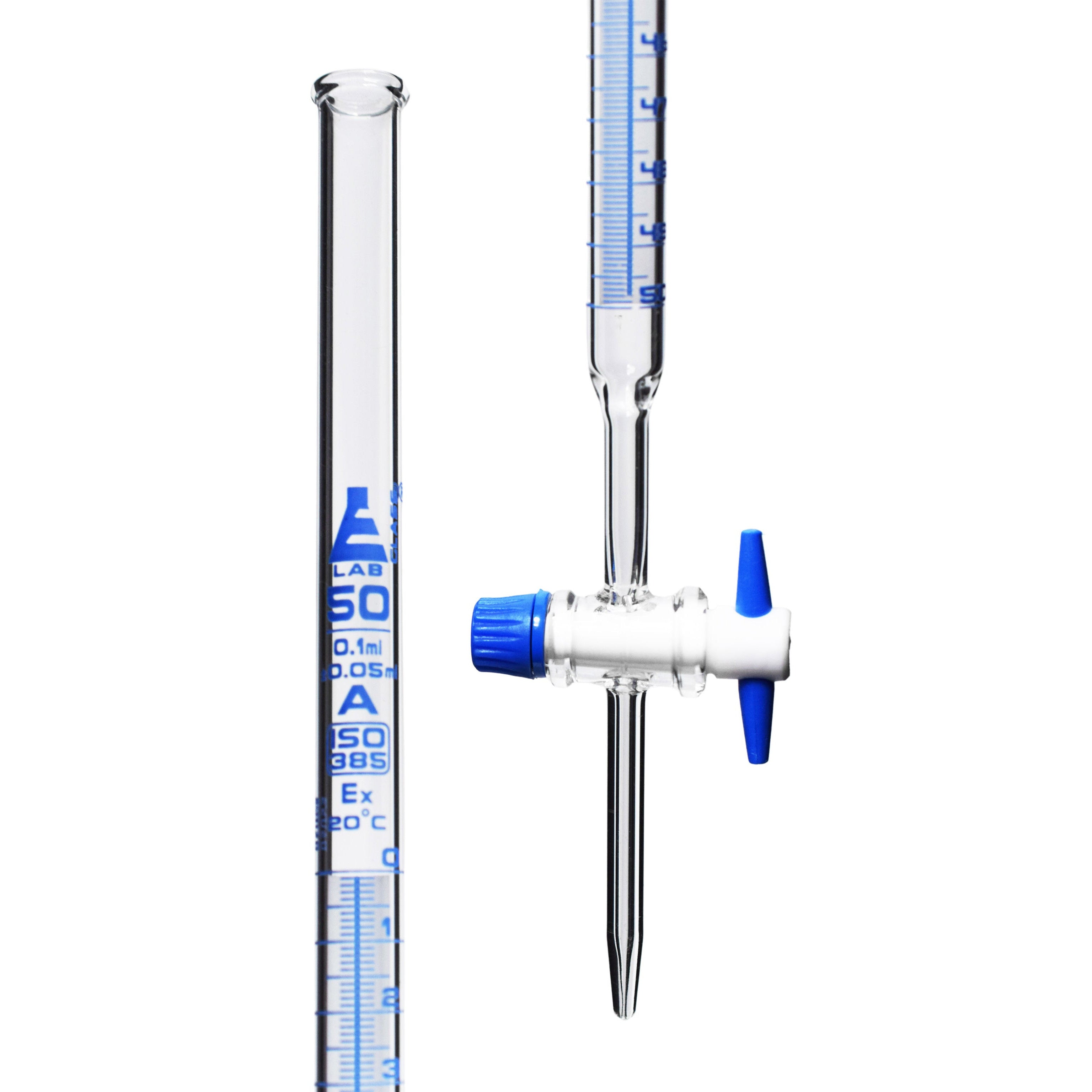 Schellbach Glass ASTM Graduated Burette with PTFE Stopcock, 50 ml, 0.10 ml Graduation, Class A