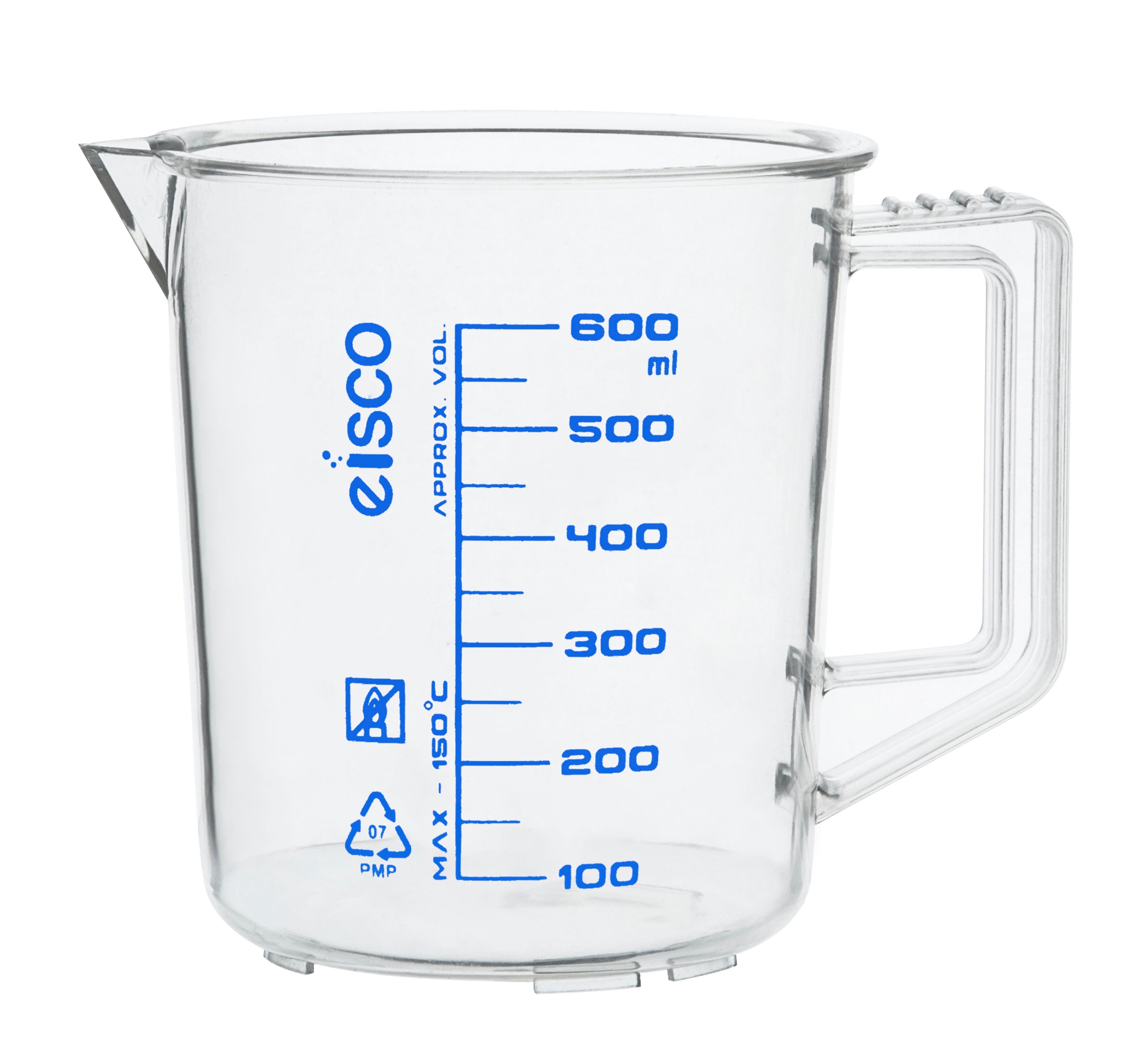 TPX Measuring Jug with Spout and Handle, Short Form, 600 ml, 50 ml Graduation, Autoclavable