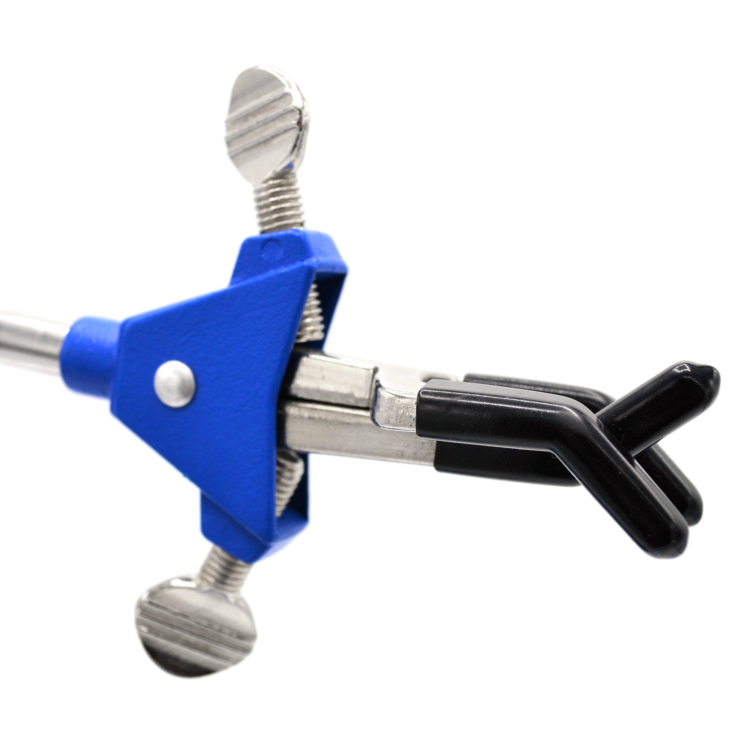 3 Finger, Vinyl Coated, Dual Adjustment Lab Clamp on Rod,  2.3" (6 cm) Maximum Clamp Opening