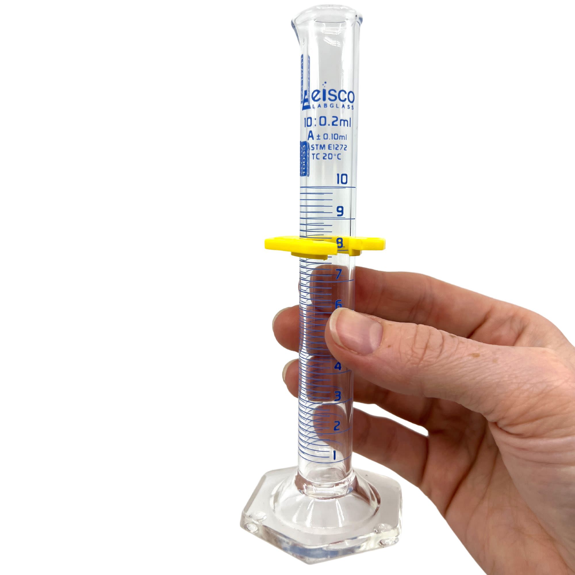 Borosilicate Glass ASTM Graduated Cylinder with Hexagonal Base and Guard, 10 ml, Class A with USP & Individual Work Certificate, Autoclavable