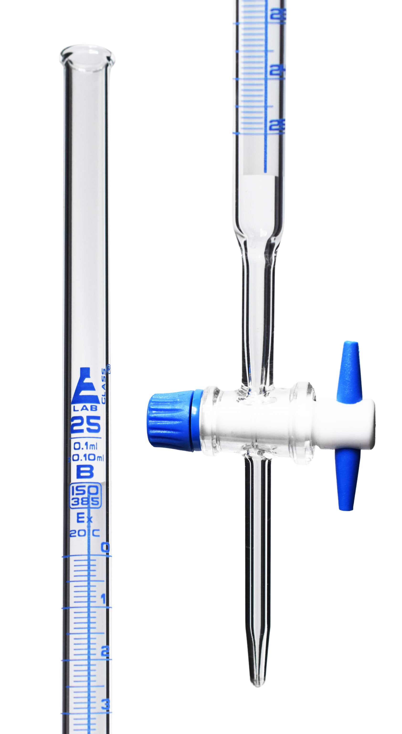 Schellbach Glass ASTM Graduated Burette with PTFE Stopcock, 25 ml, 0.10 ml Graduation, Class B